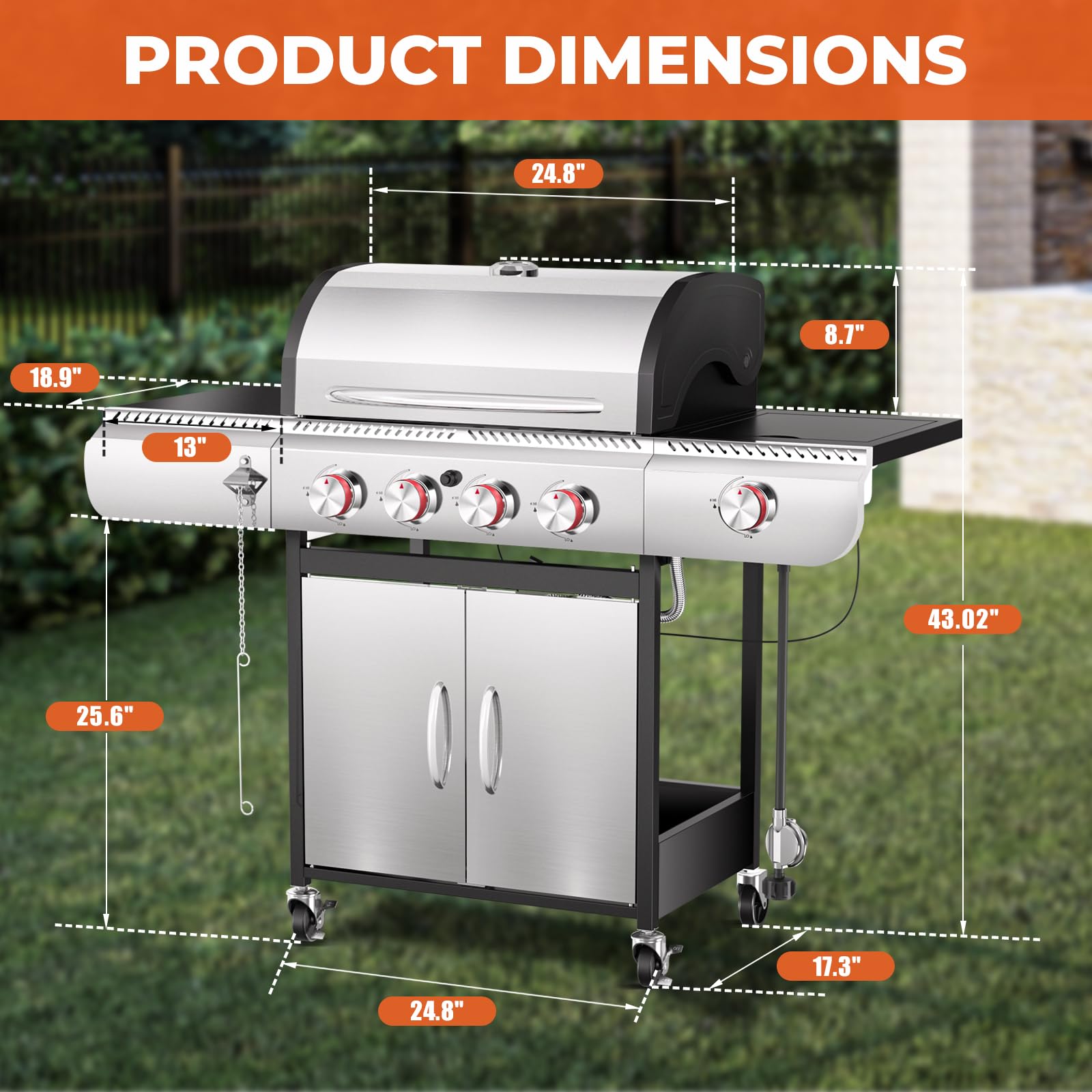 R.W.FLAME 4-Burner Propane Gas Griddle Grill Combo - 42,000 BTU, 561 sq.in Cooking Surface with Porcelain-Enameled Cast Iron Grates & Griddle Plate - Includes Side Burner for Outdoor BBQ, Backyard Parties, Camping & Tailgating - Silver Patio Grill for Garden, Deck & Picnic Use