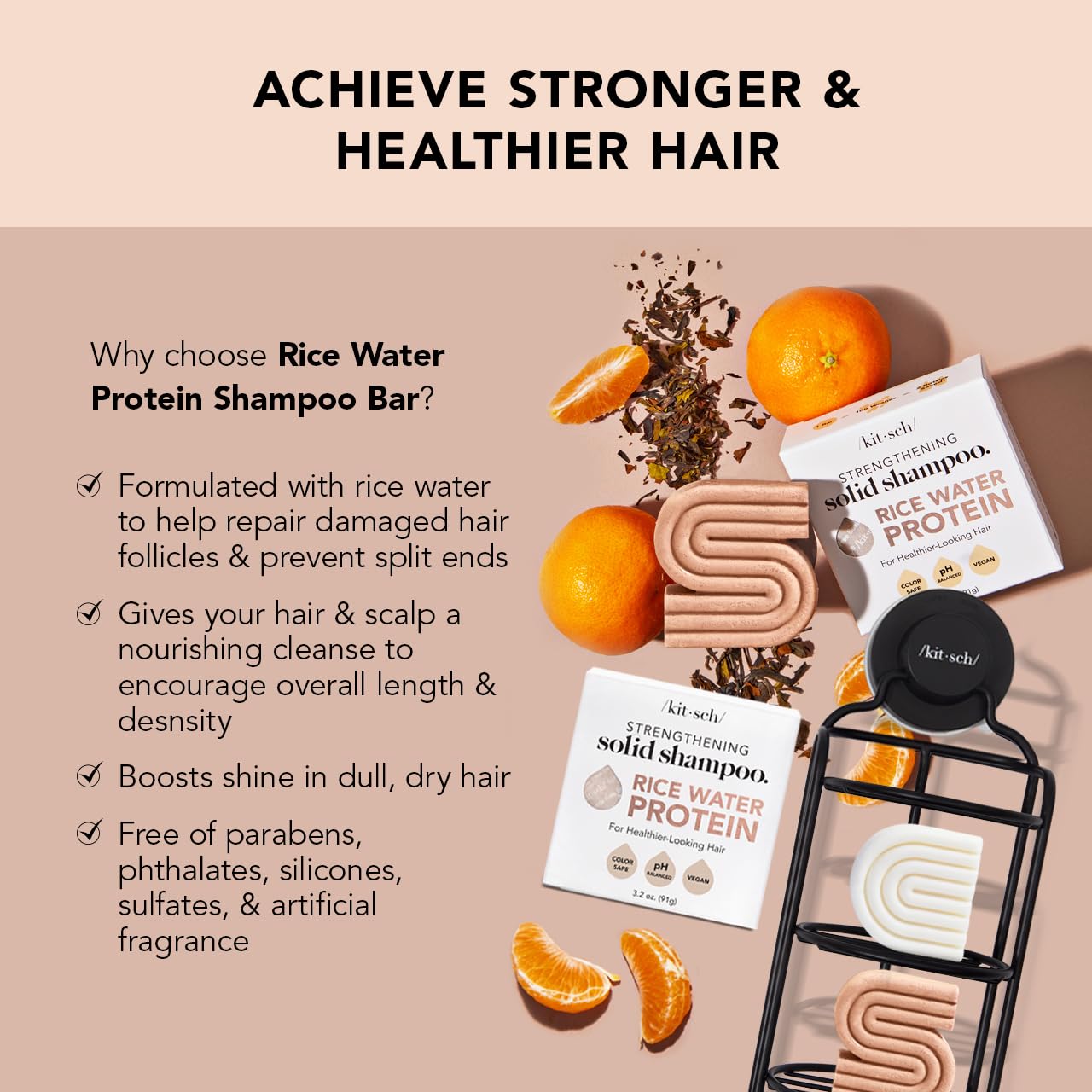 Kitsch Tea Tree & Mint Shampoo Bar & Rice Shampoo Conditioner Bar Set - Natural Hair Care for Dandruff & Scalp Health - Perfect for Travel, Camping & Eco-Friendly Bathroom
