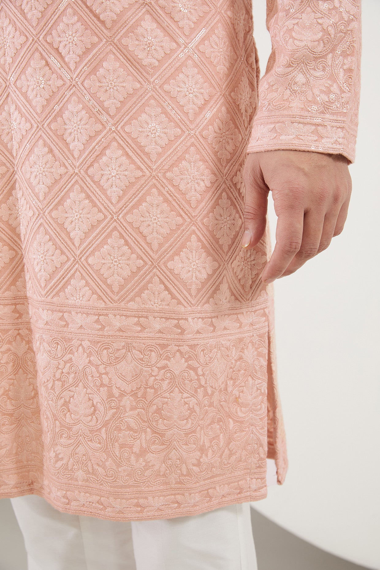 Elegant Peach Chikankari Kurta for Women - Traditional Indian Embroidered Tunic Top - Perfect for Festivals, Weddings & Casual Wear