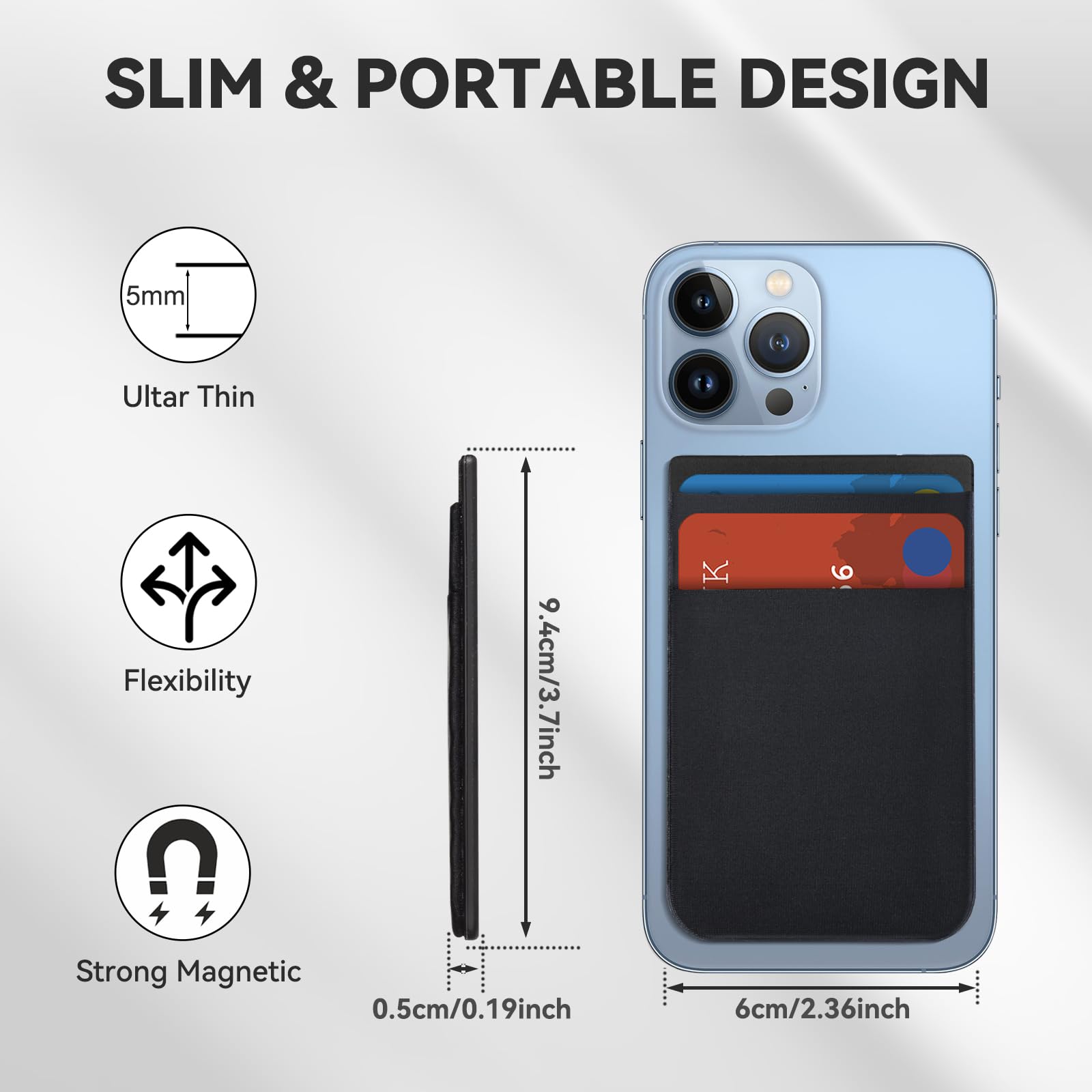 Magnetic MagSafe Wallet for iPhone 16/14/13/12 Pro Max Plus - Adjustable Leather Card Holder with 4 Slots & Stickers - Black | Perfect for Everyday Carry, Travel & Contactless Payments