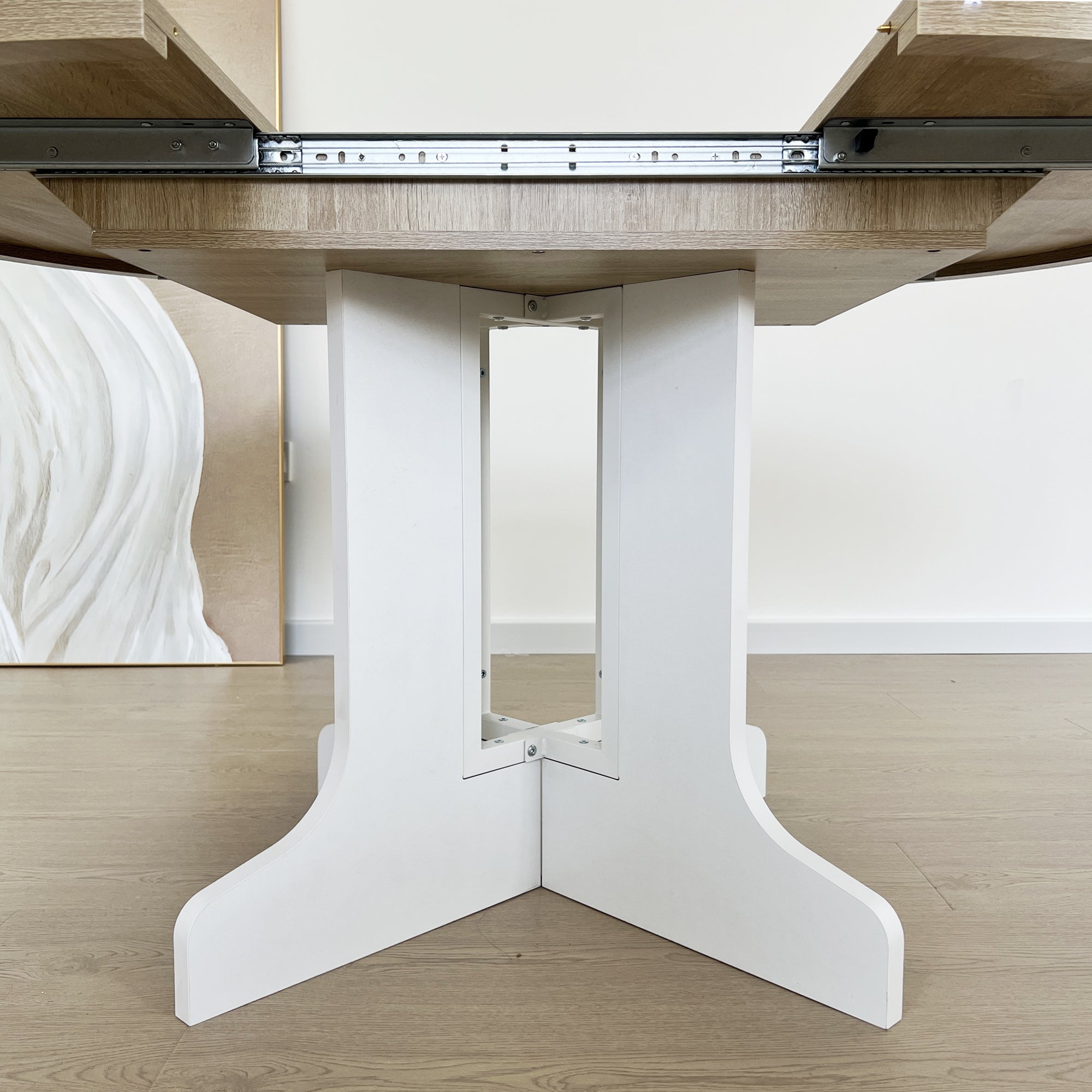 Expandable Farmhouse Dining Table 59x43 Inch Oval Table with Removable Leaf & X-Shaped Trestle Base - Perfect for Kitchen, Dining Room, and Rustic Home Decor (White)