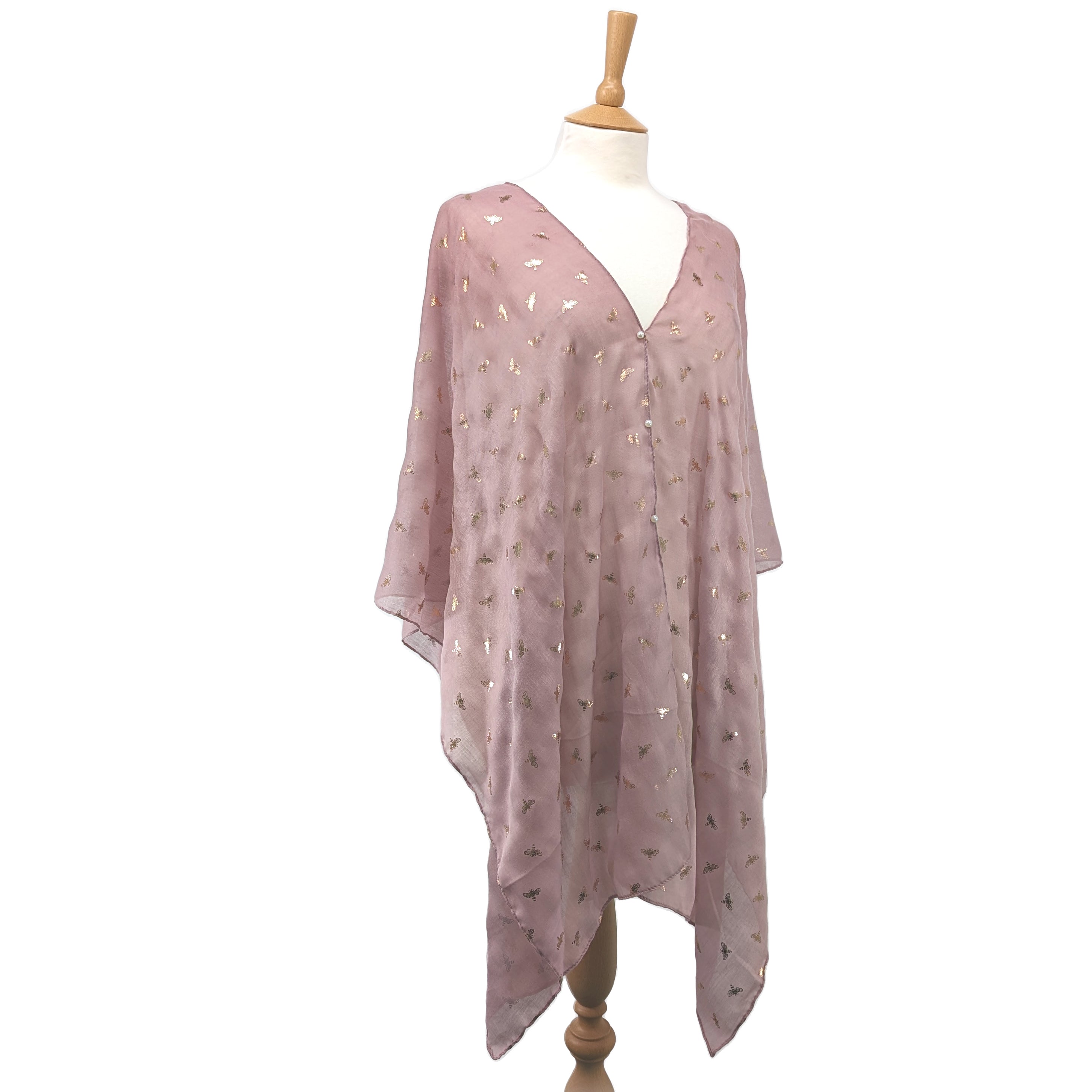 Lavender Bees Pearl Detail Poncho Shawl Wrap (100x150cm) - Elegant Women's Fashion Accessory for Evening Parties, Weddings & Special Occasions