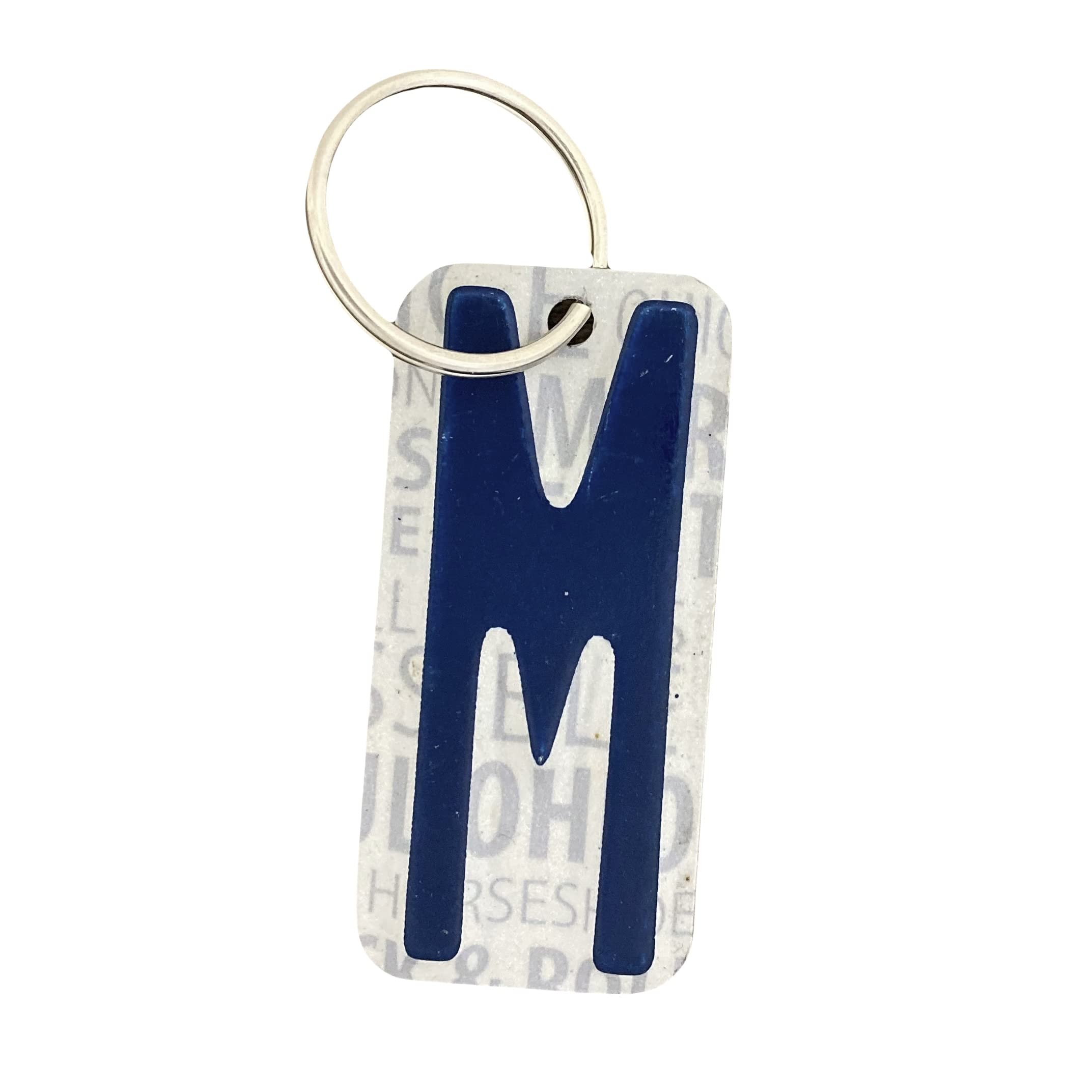 Custom License Plate Letter Keychain - Made in USA - Blue Metal Car Key Tag with Initial M - Perfect for Car Keys, Backpacks & Luggage Identification