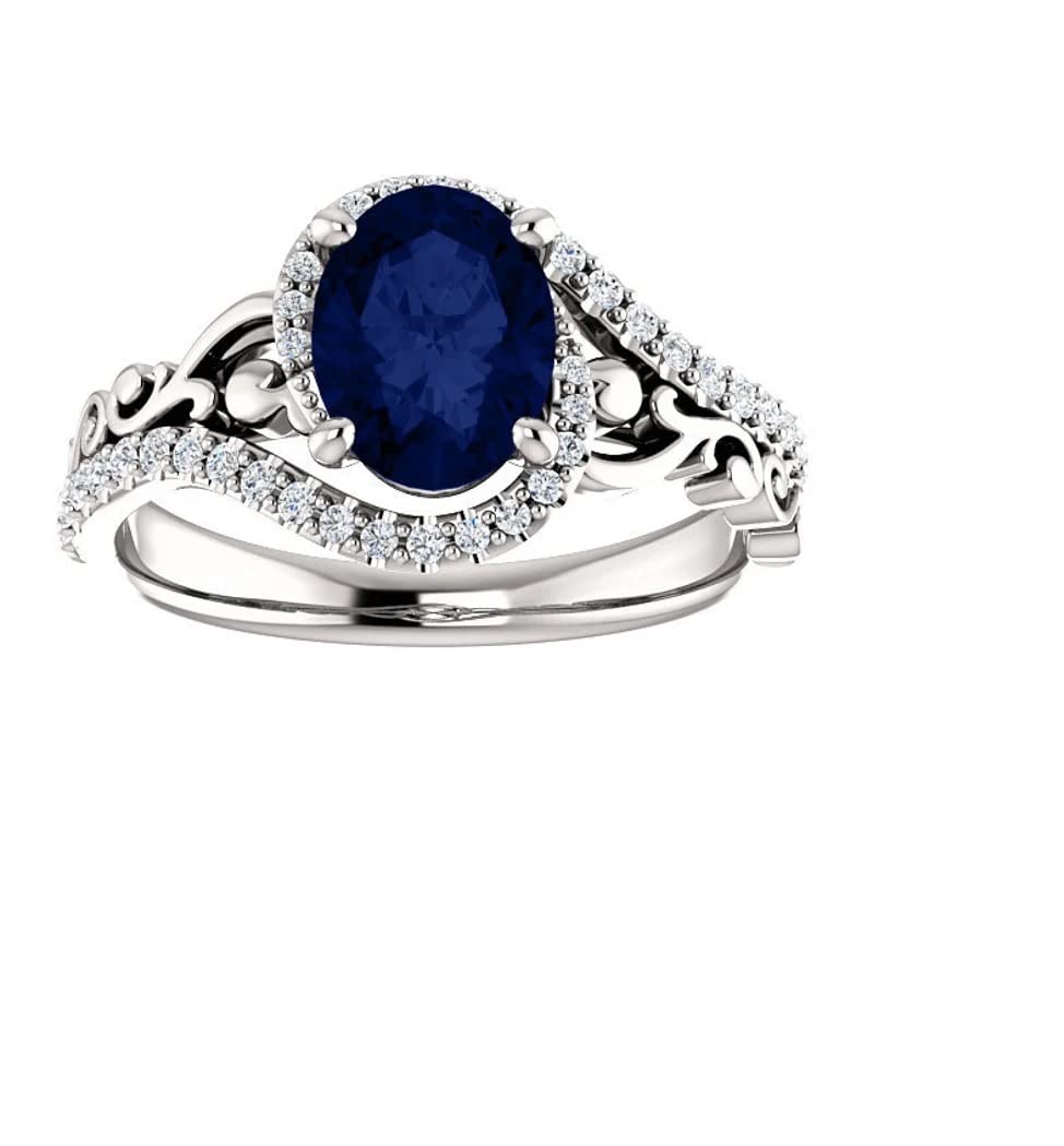 2.8 Carat Oval Cut Blue Diamond Filigree Swirl Engagement Ring for Women - 925 Sterling Silver with White, Rose or Yellow Gold Finish (Rose Gold, Size 10) | Perfect for Proposals, Anniversaries & Special Occasions