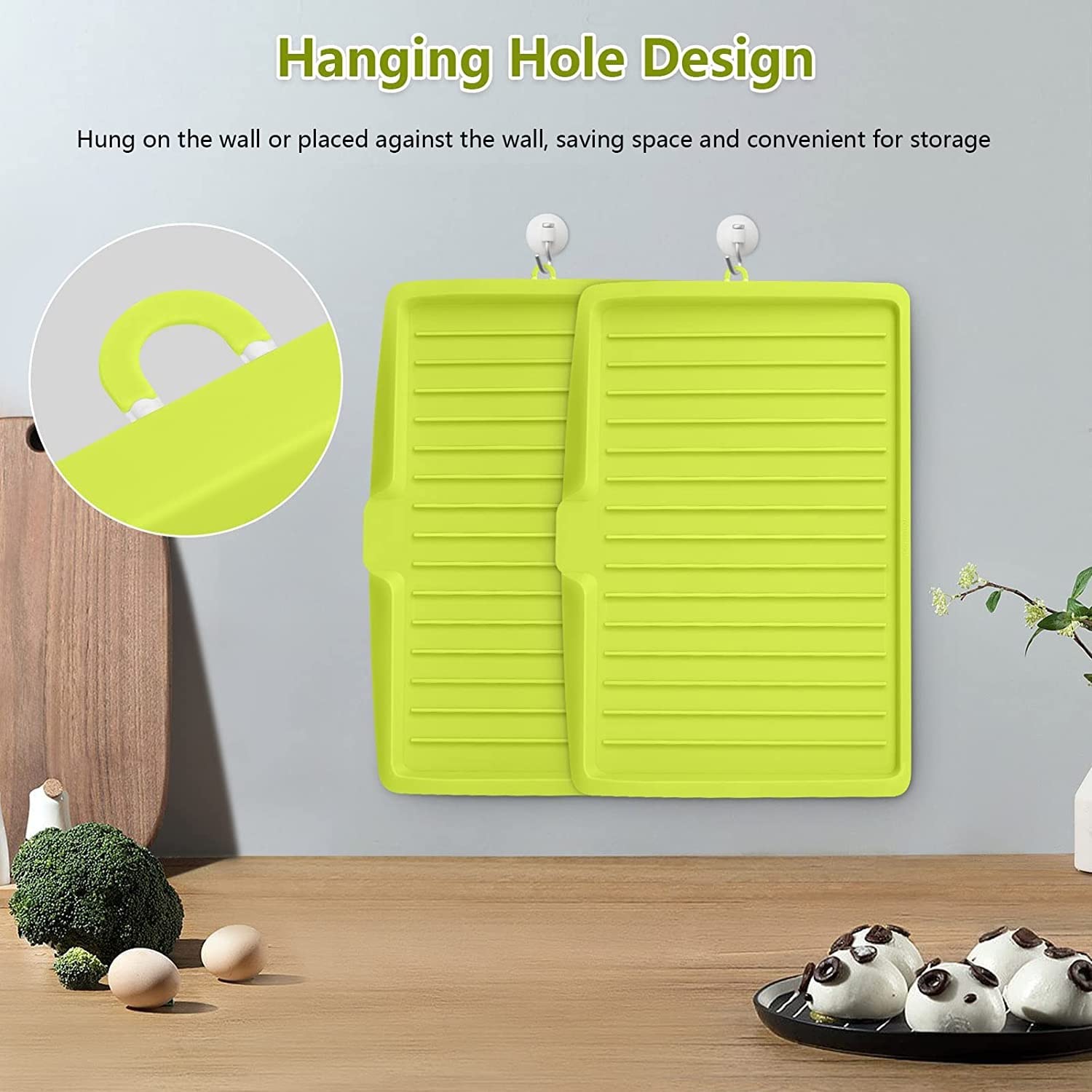 Leeonz Large Plastic Dish Drainer - Green Sink Drying Rack for Kitchen Organization & Space Saving