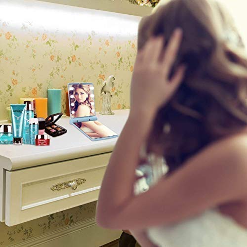Simxen 8-LED Dimmable Travel Makeup Mirror - Compact Folding Portable Handheld Mirror with Adjustable Brightness for Purse, Home & Travel Use | Perfect for Makeup Application, Skincare & On-the-Go Touch Ups