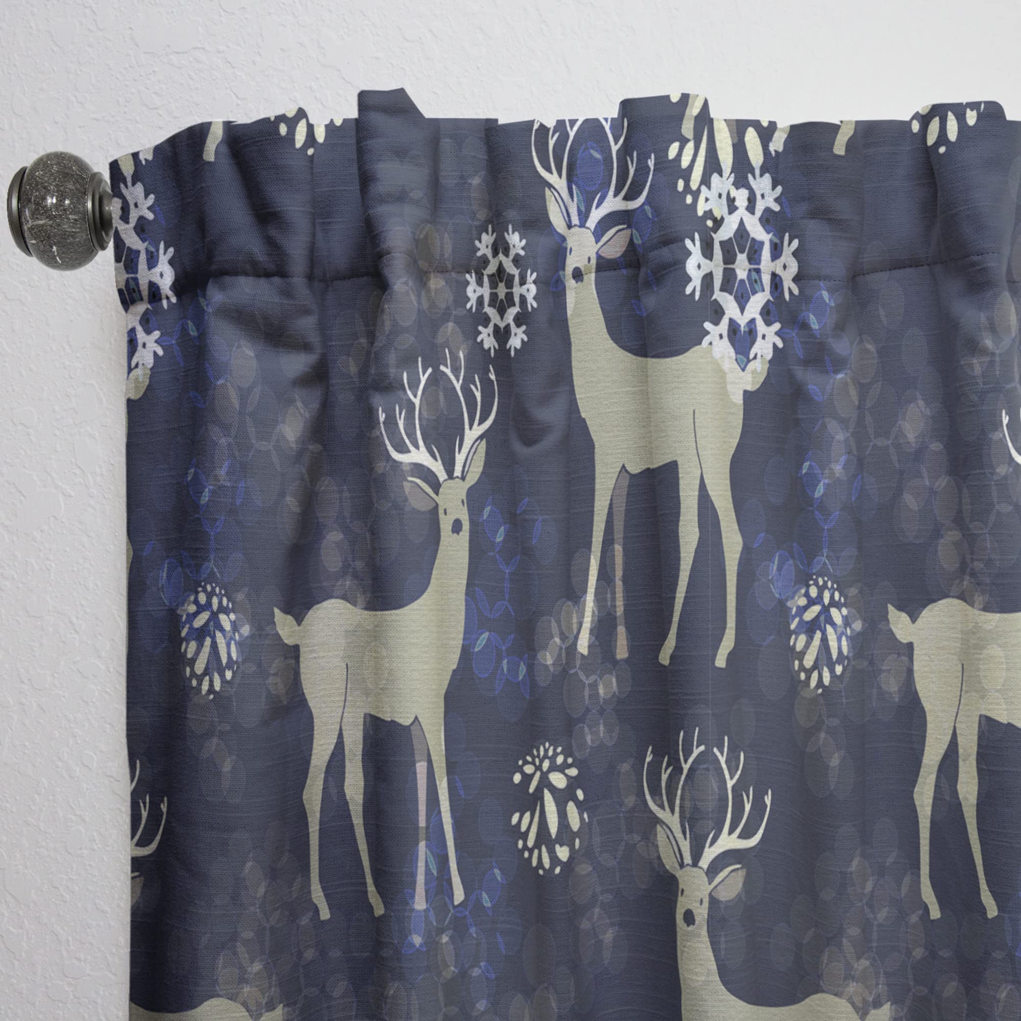 DesignQ Thermal Insulated Christmas Snowflakes & Reindeer Curtains - Single Panel 52x108 - Blackout Drapes for Bedroom & Living Room - Perfect for Holiday Decor & Winter Home Styling