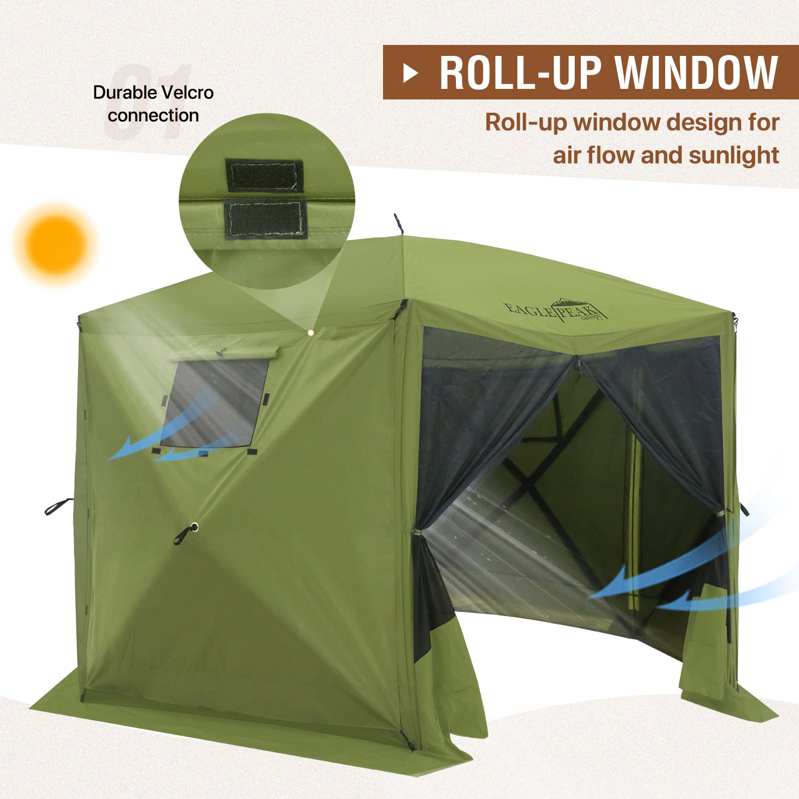 EAGLE PEAK 5-Pack Green Wind Screen Side Wall Panels with Window - Weatherproof, UV Resistant & Waterproof for Outdoor Patio, Garden, and Camping Protection