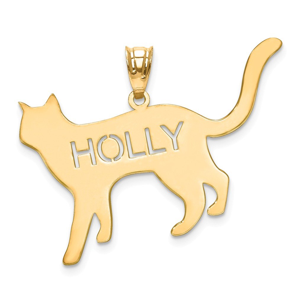 14k Solid Yellow Gold Laser Engraved Cat Name Pendant Charm - Personalized Pet Jewelry Gift for Cat Lovers, Perfect for Birthdays & Anniversaries