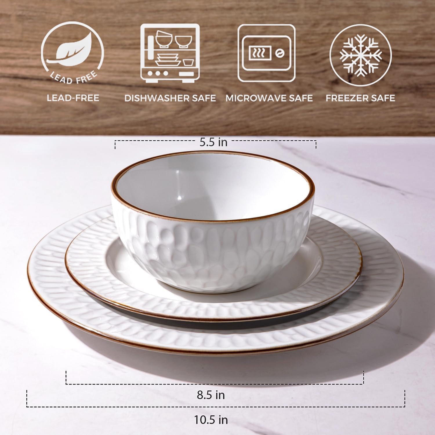 GBHOME 18-Piece Ceramic Dinnerware Set - Elegant Embossed Stoneware Plates & Bowls, Dishwasher & Microwave Safe, Service for 6 - Perfect for Wedding Gifts, Housewarming & Everyday Dining