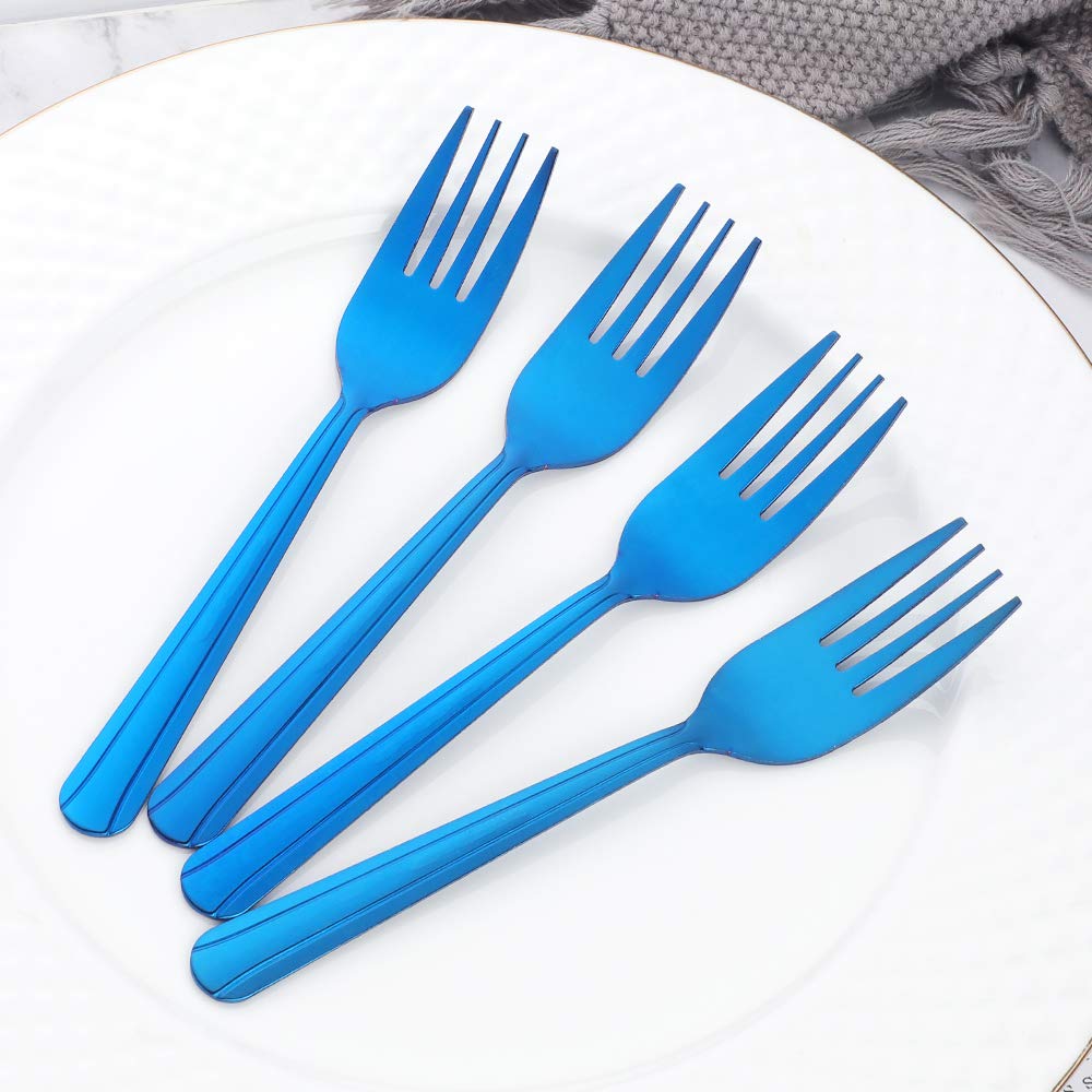 12-Piece Stainless Steel Salad & Dessert Forks Set - 6.2 Inch Elegant Blue Flatware - Perfect for Dinner Parties, Picnics & Home Entertaining