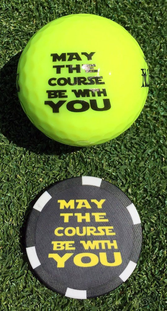 May The Course Be with You Magnetic Golf Waffle Towel with Poker Chip & Slim Can Cooler - Perfect for Golfers, Sports Enthusiasts & Outdoor Activities