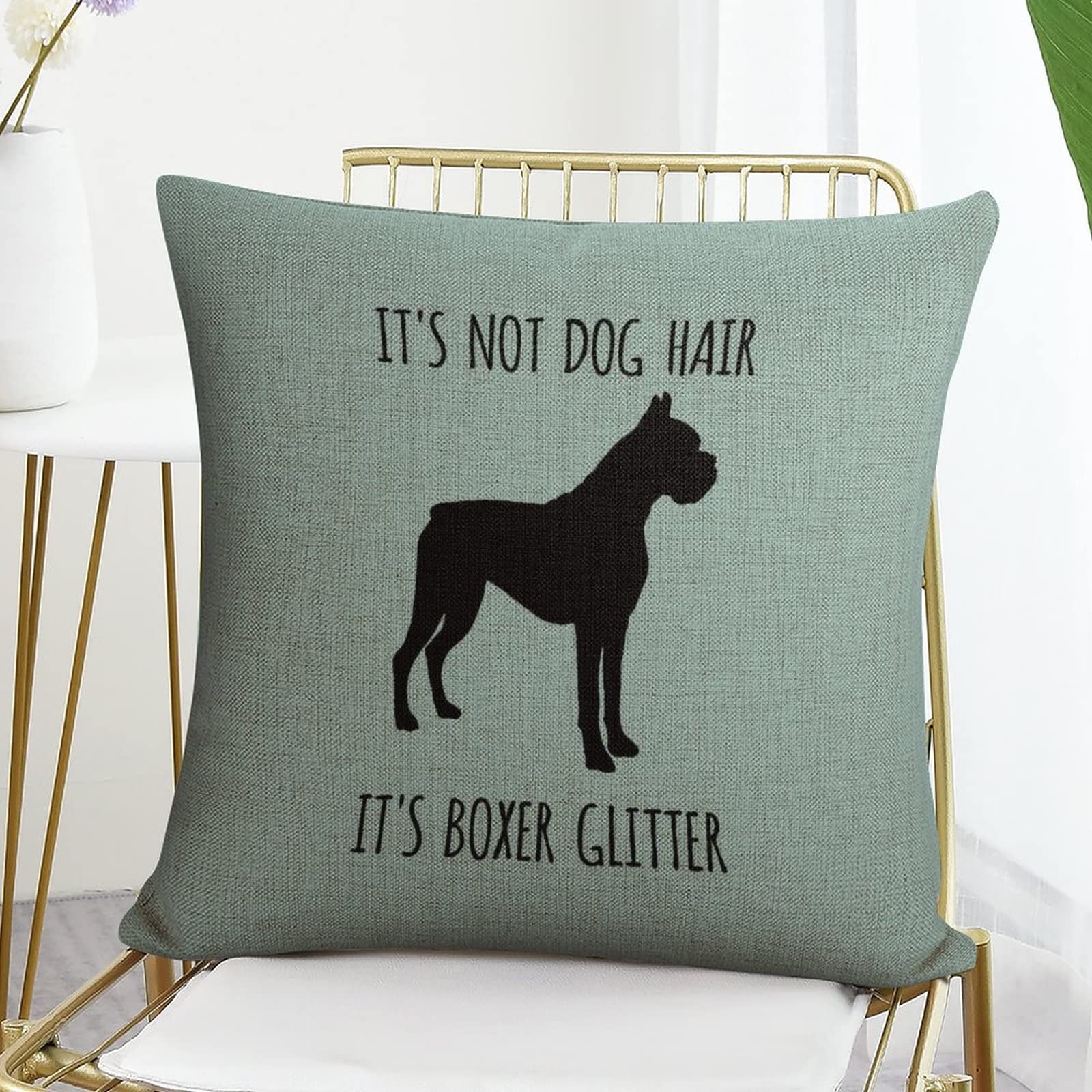 Boxer Dog Pillow Cover 16x16 Inches - Funny Boxer Glitter Dog Hair Design - Perfect Gift for Boxer Lovers, Dog Moms & Home Decor - Great for Living Room, Bedroom & Dog Lover Gifts