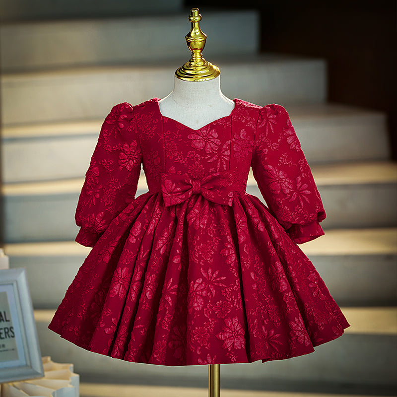 Baby Girls Christmas Embroidery Bow Birthday Princess Dress - Elegant Holiday Party Outfit for Infants & Toddlers | Perfect for Christmas Photos, Birthday Celebrations & Special Occasions