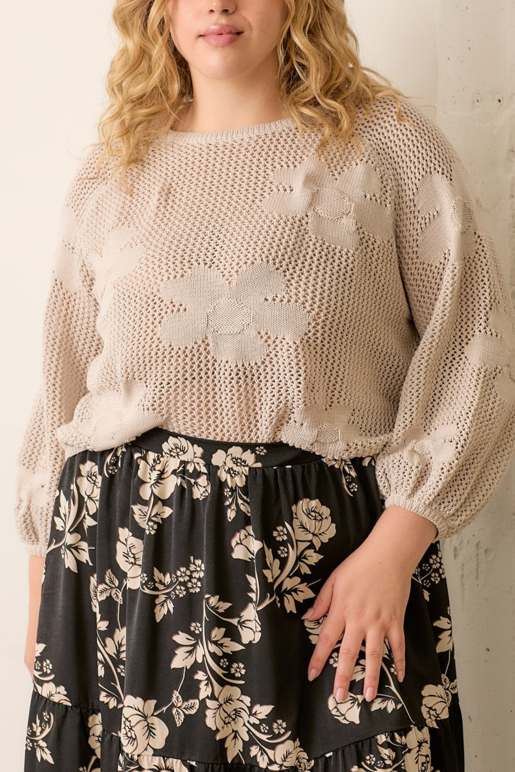 Flora Fishnet Knit Top Women's Lace Crochet Blouse - Cream | Boho Chic Summer Beachwear, Festival Outfit, Casual Date Night Top