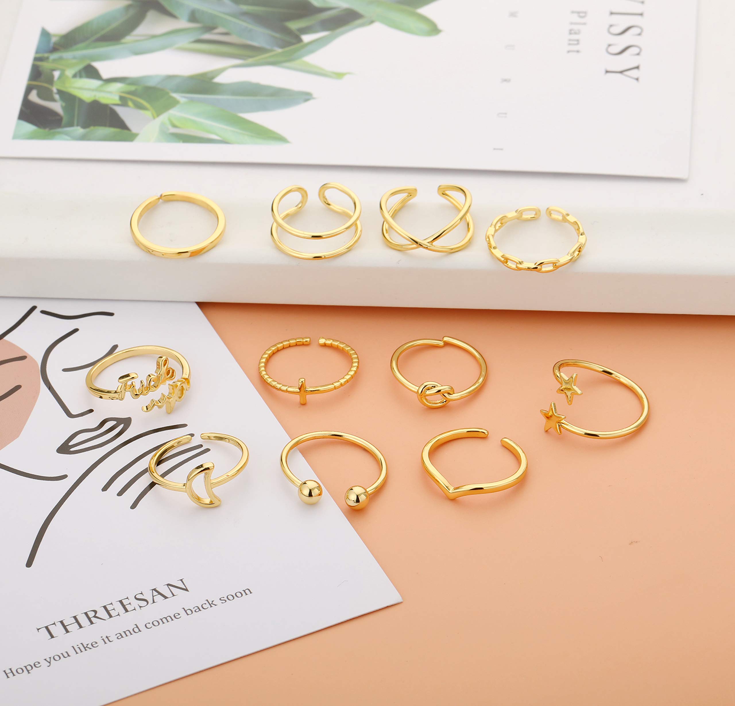 Honsny 11PCS Adjustable Stackable Rings for Women - Silver & Gold Knuckle Rings Set, Fashion Joint Finger Rings Pack, Trendy Cute Rings for Teen Girls & Women | Perfect for Daily Wear, Parties, Gifts & Layering Looks