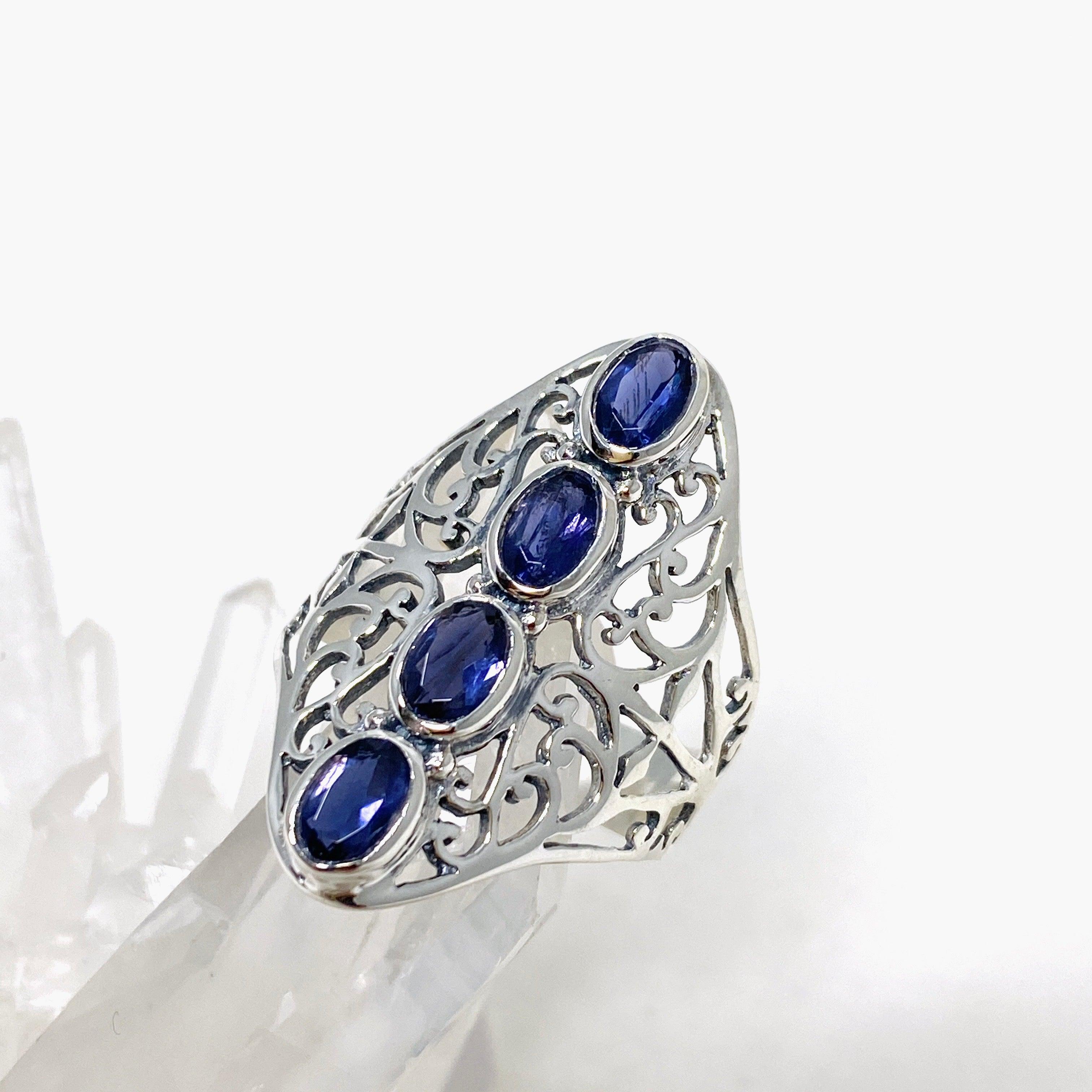 Iolite Faceted Multi-Stone Filigree Ring R3608 - Elegant Jewelry for Women, Perfect for Weddings, Parties & Special Occasions