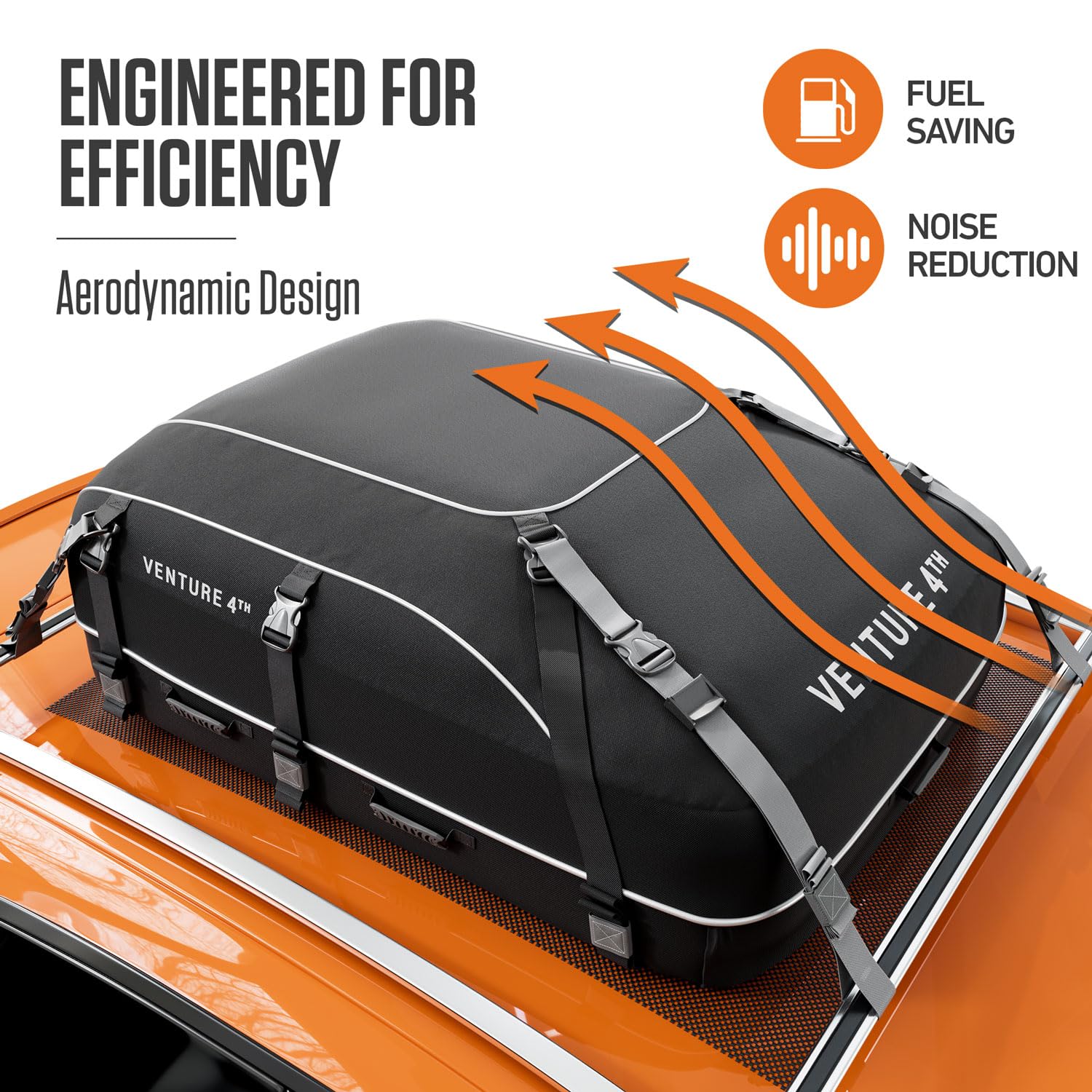 VENTURE 4TH 21 Cubic Feet Waterproof Rooftop Cargo Carrier Bag - Heavy Duty Car Roof Storage with Tie-Down & Compression Straps - Fits SUVs, Sedans, Trucks (With/Without Roof Racks) - Perfect for Road Trips, Camping & Travel Gear Storage