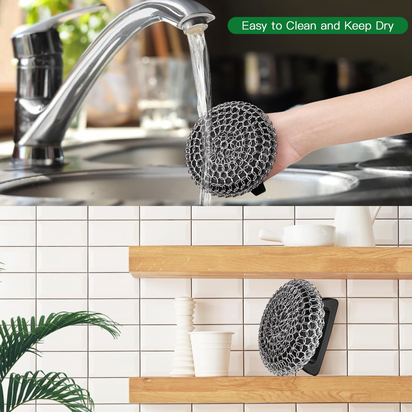 **Amagabeli Cast Iron Cleaner with Handle - Stainless Steel Chainmail Pan Scrubber for Cast Iron Skillets, Pots, Woks & BBQ Grills - Heavy Duty Scouring Pad for Tough Grease & Burnt Food (Perfect for Camping, Outdoor Cooking & Kitchen Use)**