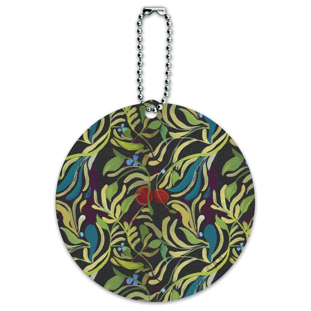 Floral Fruit Vines Black Pattern Round Luggage ID Tag - Durable Suitcase Name Tag for Travel Bags & Carry-Ons - Perfect for Airports, Cruise Ships & Business Trips
