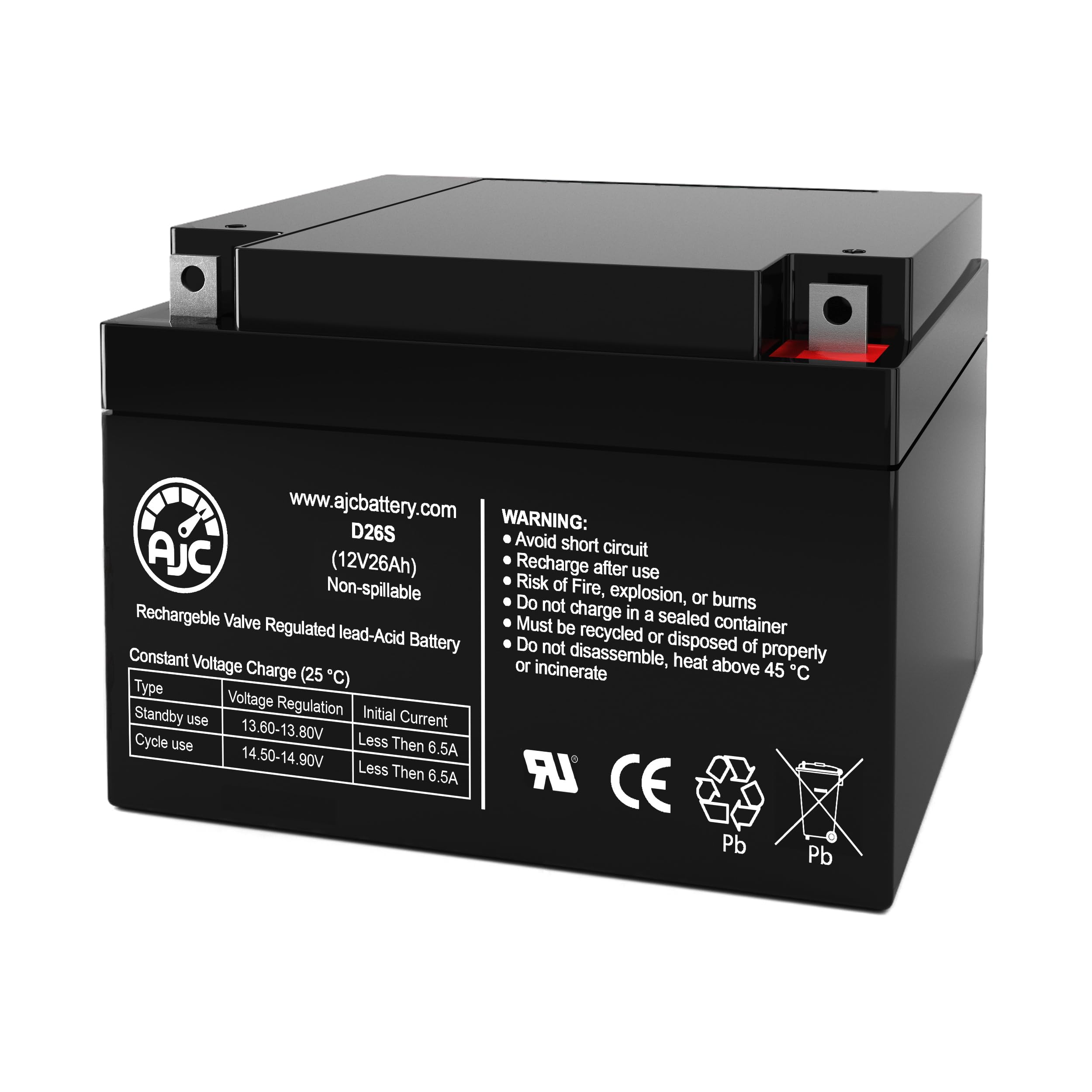 AJC 12V 26Ah Replacement Battery for Portalac PE12V24AF1 - Compatible with Emergency Lights, Exit Signs & Backup Power Systems - Perfect for Commercial Buildings, Hospitals & Emergency Lighting Applications