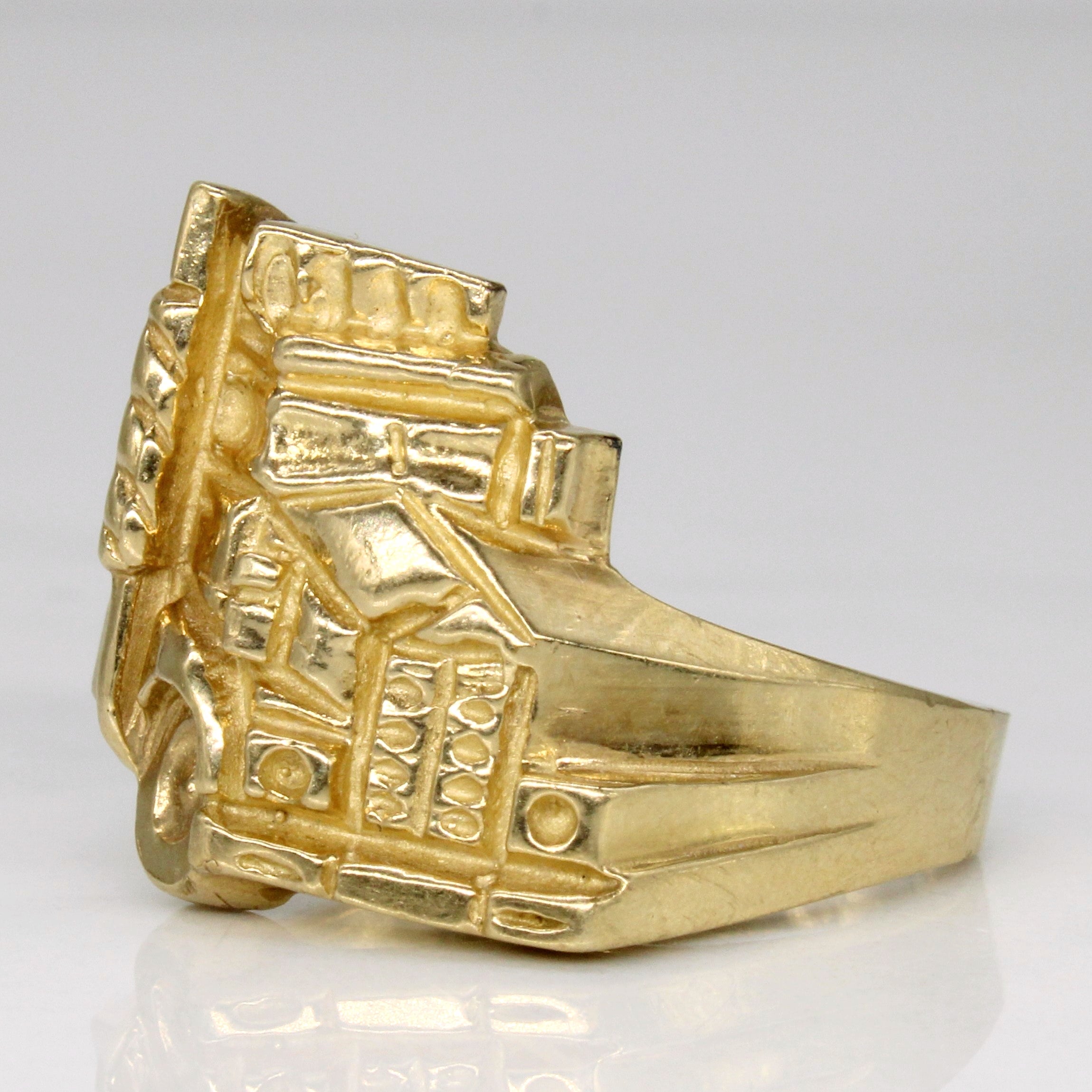 10K Yellow Gold Big Rig Ring for Men - Size 9.25 - Durable Trucker Jewelry Gift for Bikers & Construction Workers - Perfect for Work, Weddings & Everyday Wear
