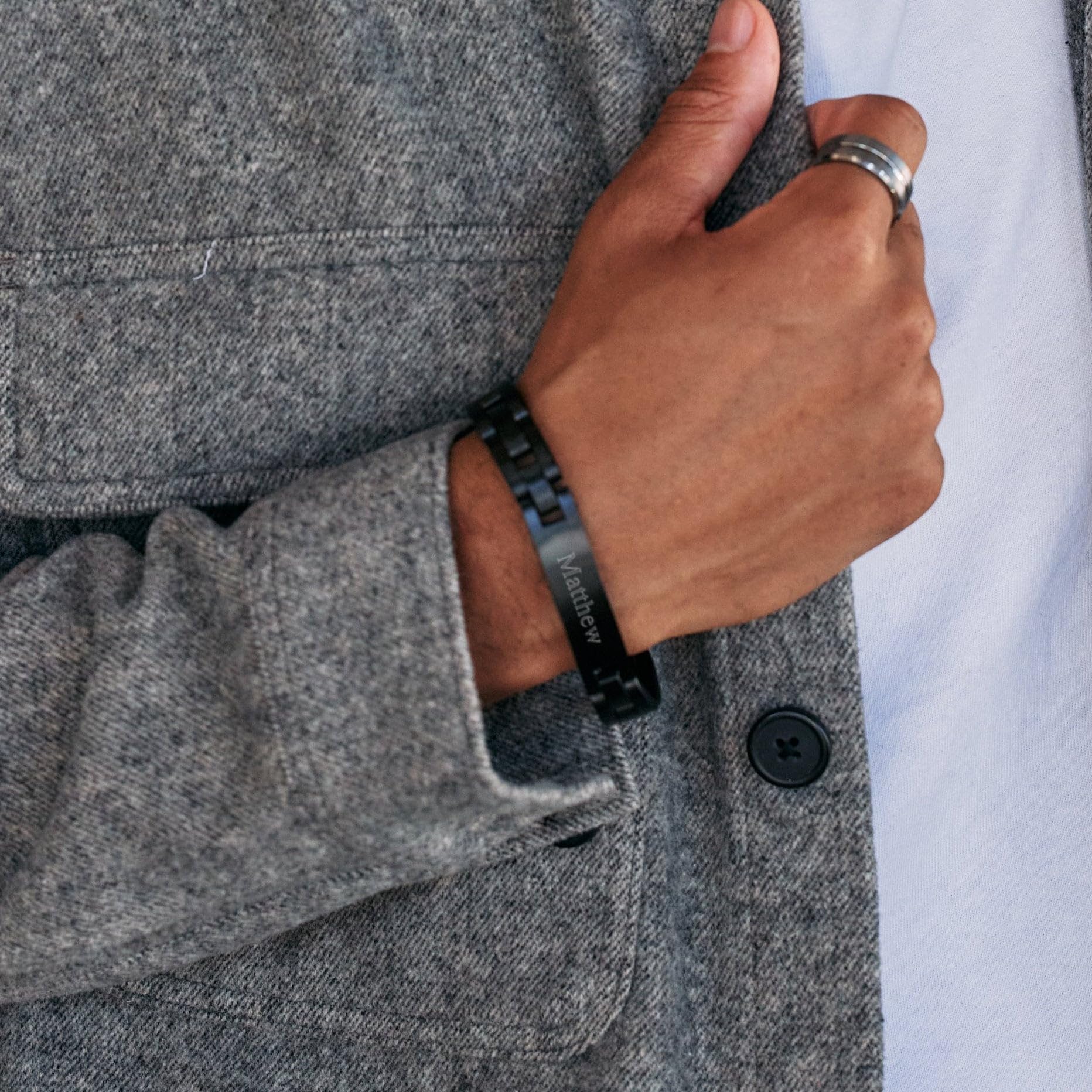 Custom Stainless Steel Black Plated Men's ID Bracelet - Personalized Name Bracelet for Men - 8.5 Inch Adjustable Engraved Jewelry - Unique Gift for Boyfriend, Husband or Dad - Perfect for Anniversaries, Birthdays & Couples Matching