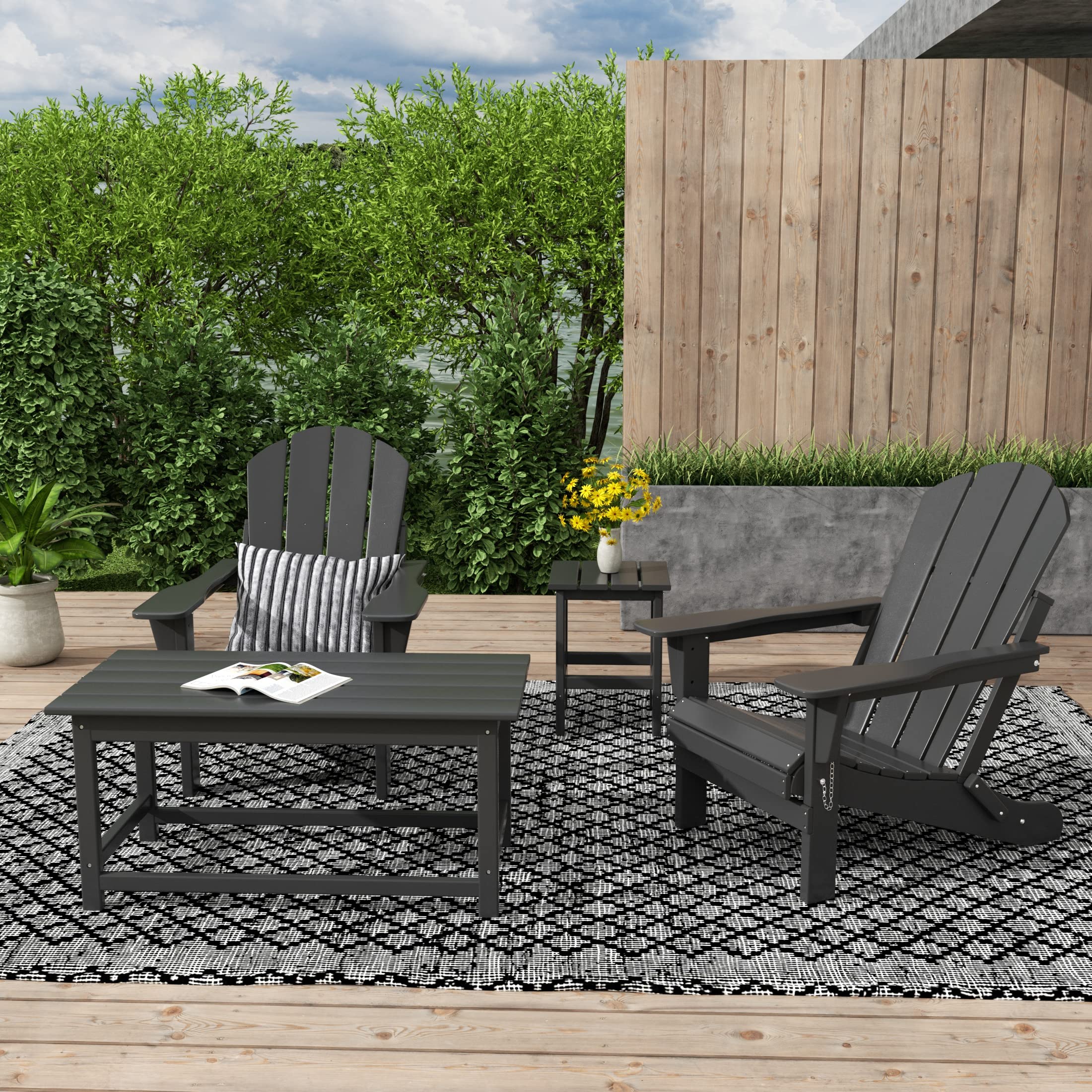 WestinTrends Malibu 3-Piece Outdoor Patio Furniture Set - All-Weather Poly Lumber Adirondack Coffee Table & 2 Side Tables in Gray - Perfect for Backyard, Poolside & Garden Relaxation