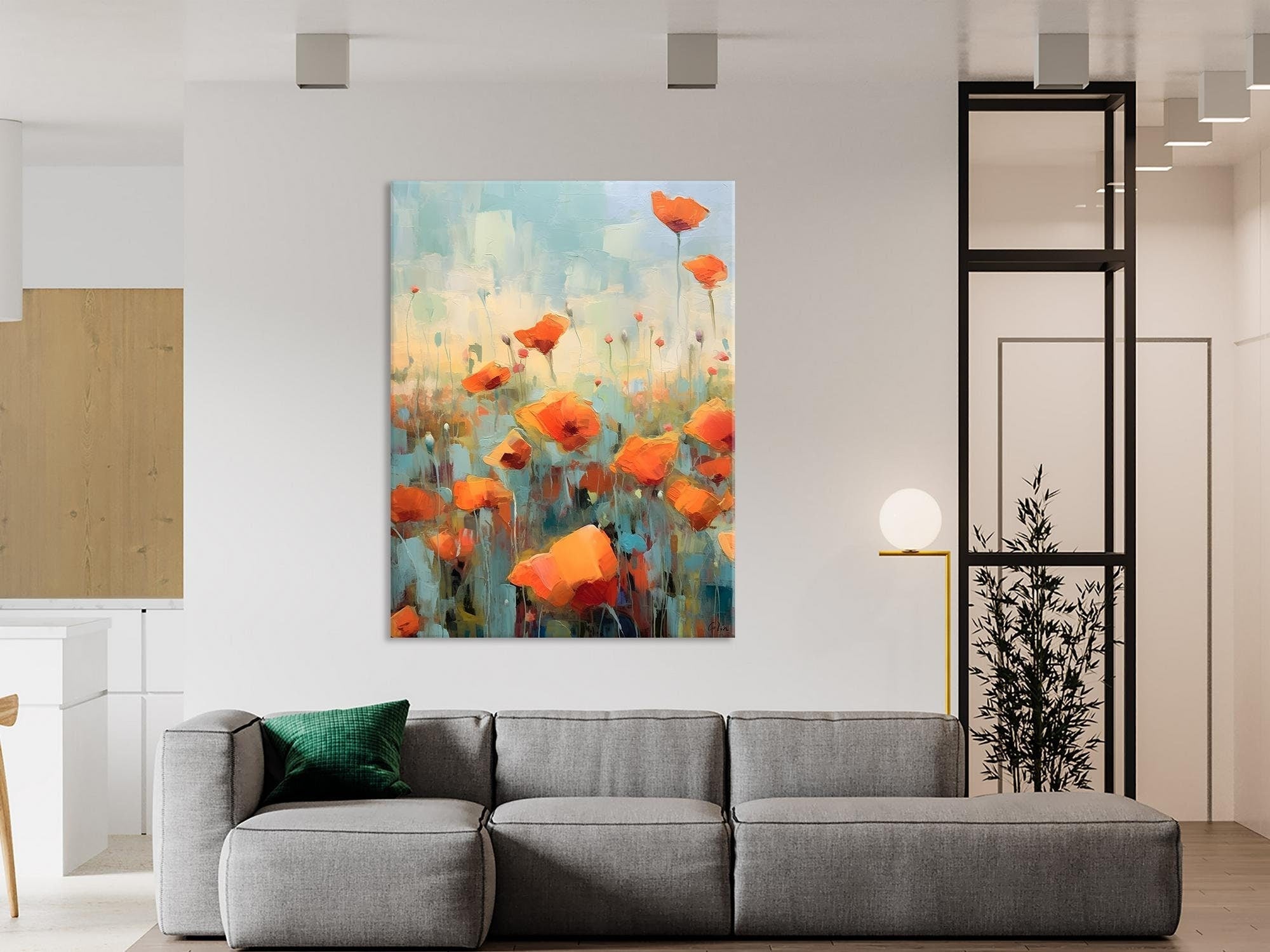 Hand Painted Flower Field Landscape Canvas Painting - Large Acrylic Wall Art for Bedroom Decor, Living Room & Office - Original Floral Artwork