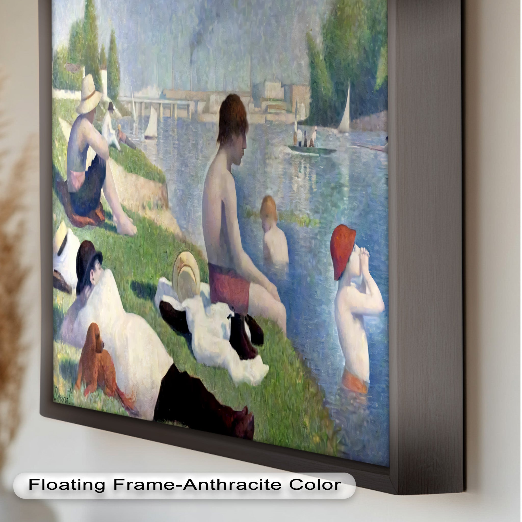 Afternoon Light on the Riverbank - Handmade Pointillism Oil Painting on Canvas - Wall Art for Living Room, Bedroom & Office Decor
