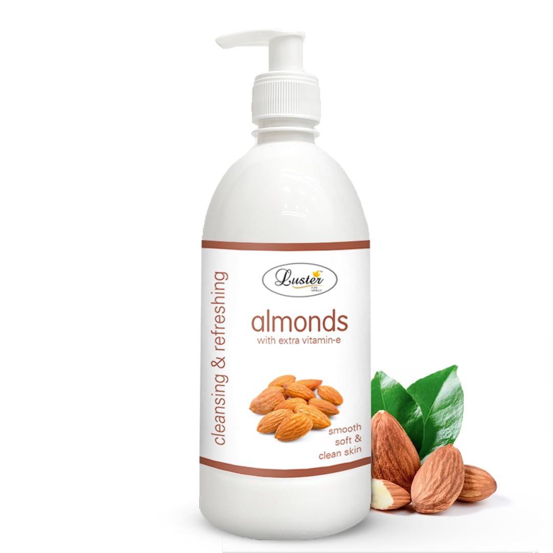 Luster Almond Nourishing Cleansing Milk for Face with Vitamin E | Gentle Makeup Remover for Dry & Oily Skin | Paraben & Sulfate Free | 600ml | Perfect for Daily Skincare Routine & Makeup Removal