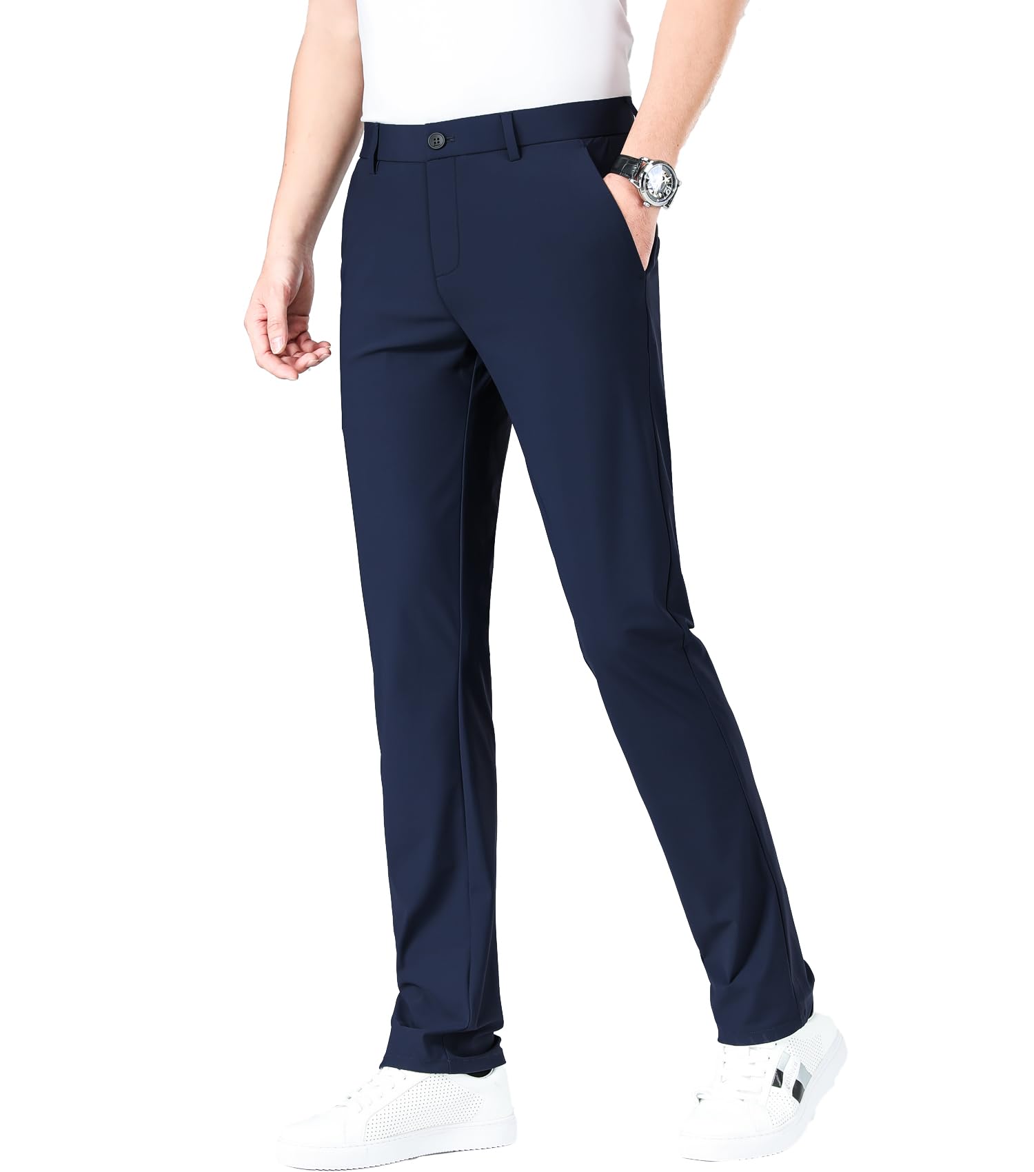 LUSHENUNI Men's Slim Fit Stretch Golf Pants - Breathable Ice Silk Dress Pants with Adjustable Waistband | Perfect for Golfing, Office Wear & Casual Outings