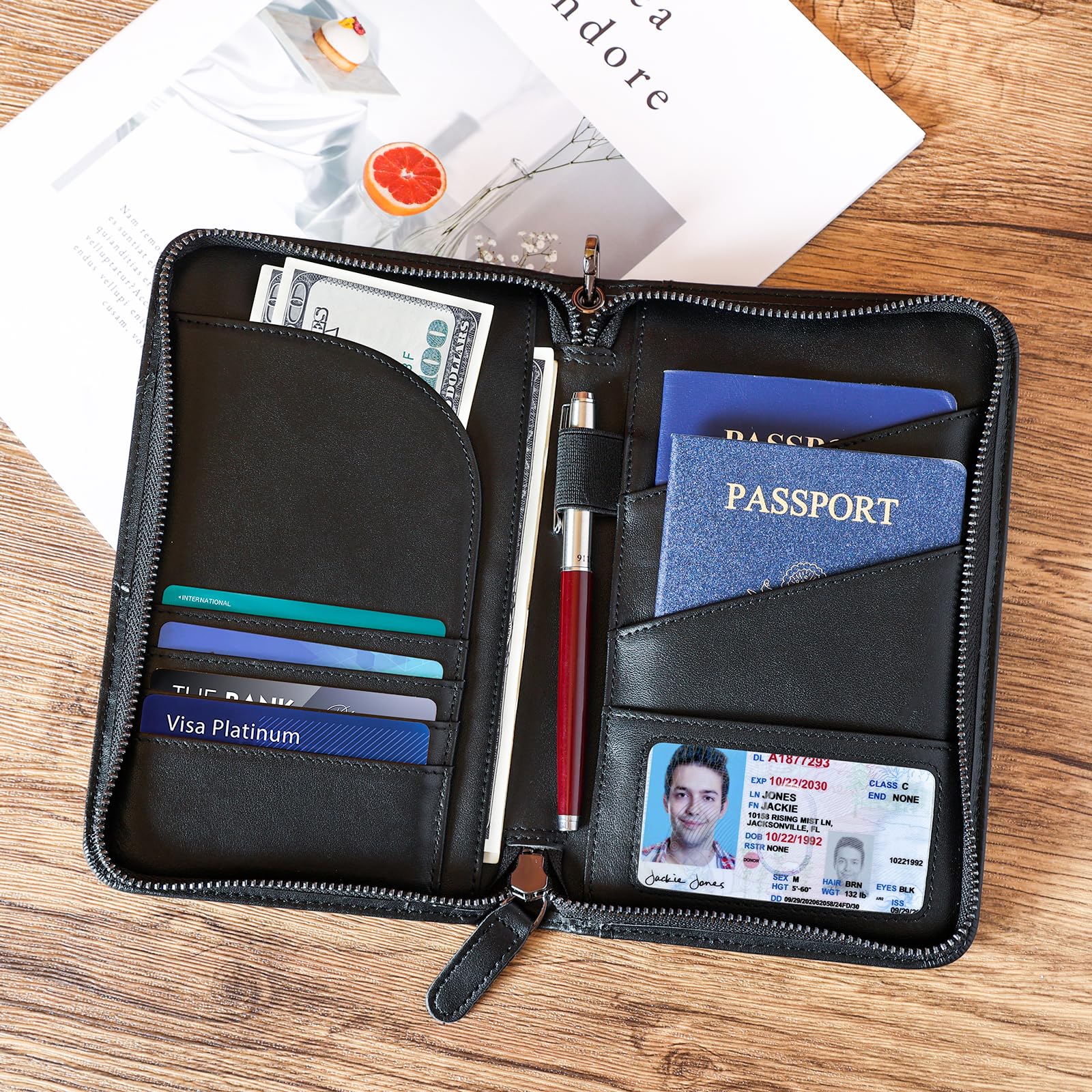 Premium Polare Napa Leather Passport Holder with YKK Zipper - RFID Blocking Travel Document Organizer for 2 Passports - Secure Ticket & ID Case (Black) | Perfect for International Travel, Business Trips & Vacation Security