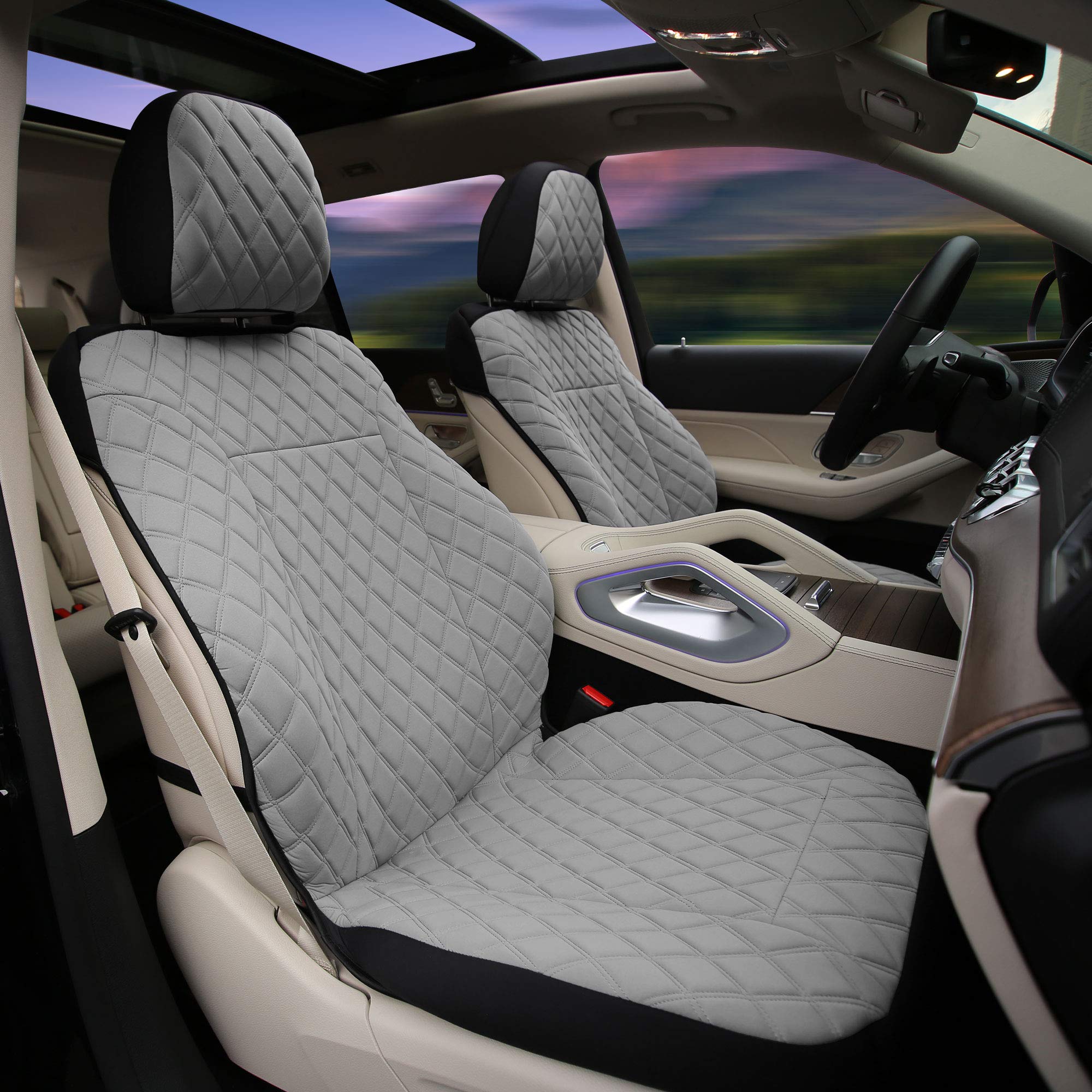 Premium FH Group Car Seat Covers - Diamond Stitch Neosupreme Front Seat Cover Set (Gray) | Universal Fit for Cars, Trucks & SUVs | Waterproof & Non-Slip Protection | Perfect for Daily Commute, Road Trips & Family Travel