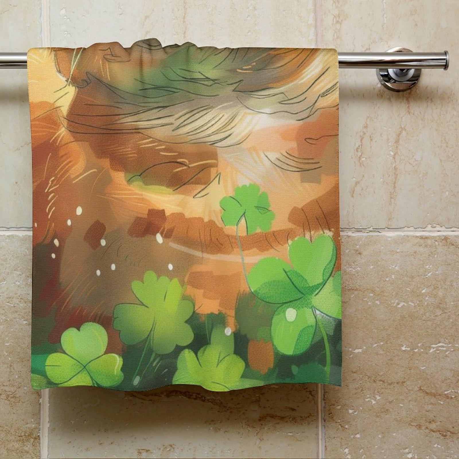 St. Patrick's Day Orange Cat Hand Towels - Super Absorbent & Soft Green Clover Face Towels for Bathroom, SPA, Gym - Perfect for Guest Showers & St. Patrick's Day Decor