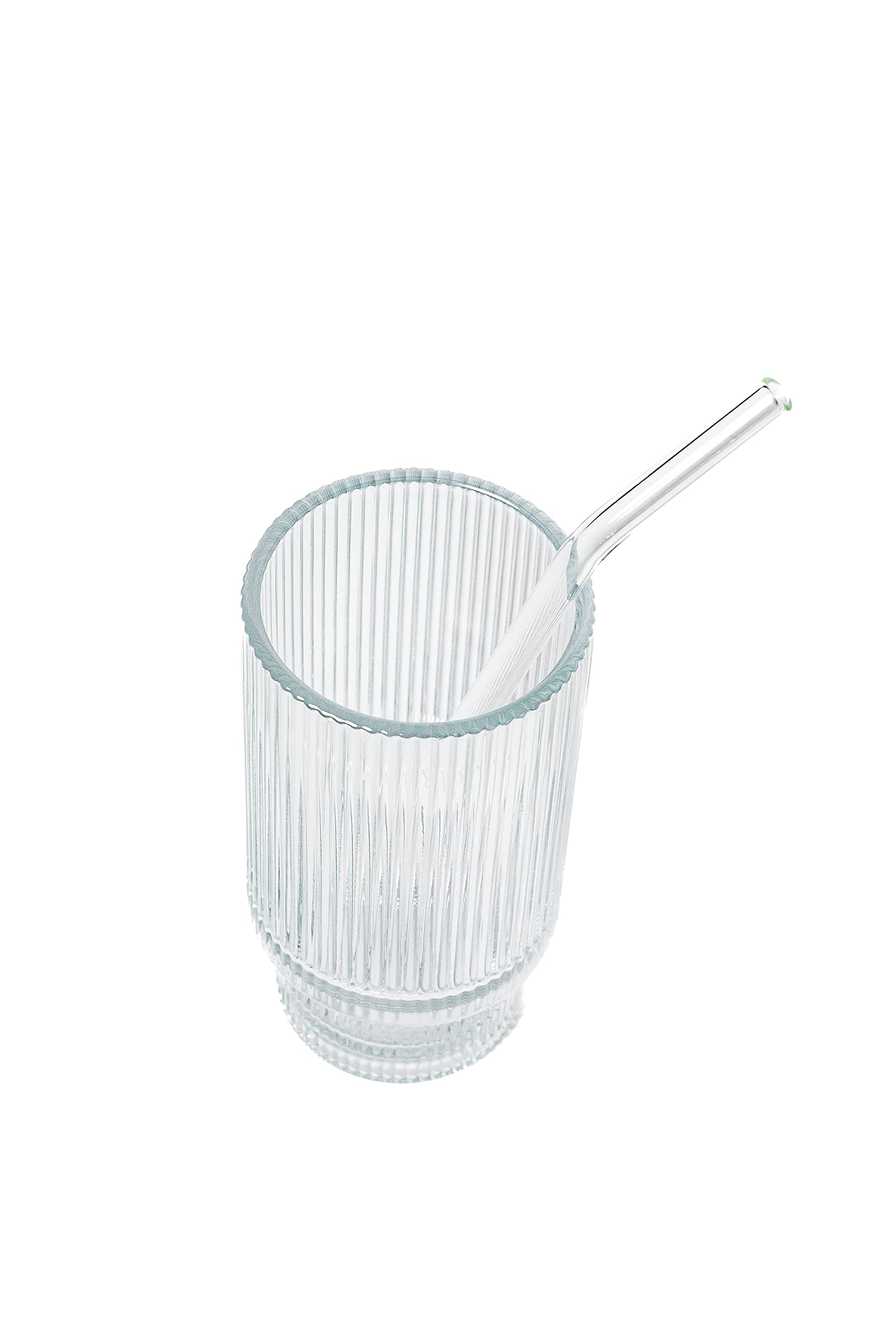 Premium 4-Piece Ribbed Glass Drinking Set with Glass Straws & Cleaner - Iced Coffee & Cocktail Tumblers - Perfect Housewarming Gift for New Home - Ideal for Parties, Daily Use & Home Decor