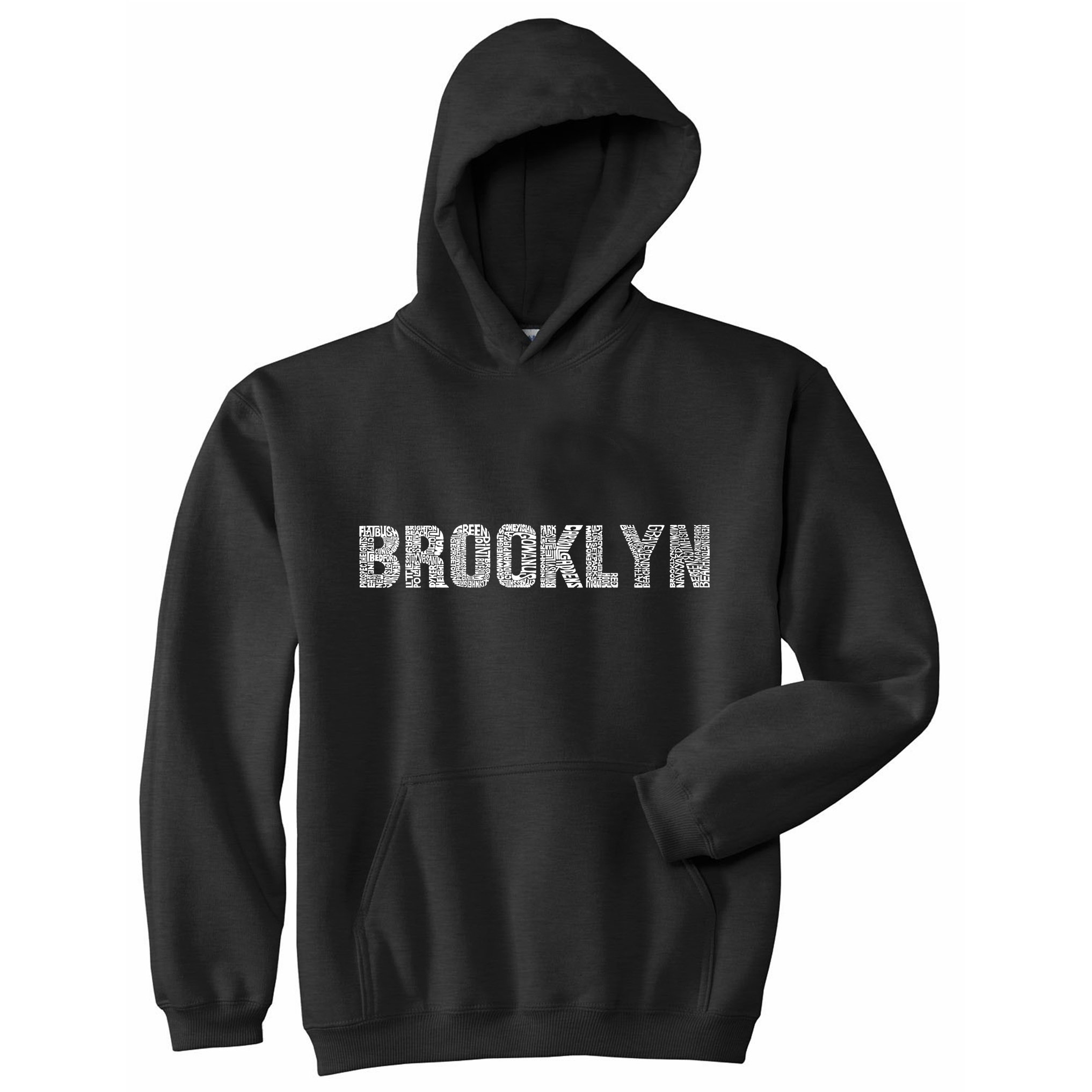 LA POP ART Women's Word Art Hooded Sweatshirt - Brooklyn Neighborhoods Design | Cozy Pullover for Casual Wear, Street Style & Urban Fashion