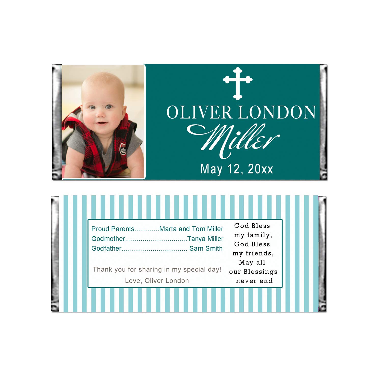30 Custom Candy Bar Labels - Personalized Photo Stickers for Baby Showers & Baptisms