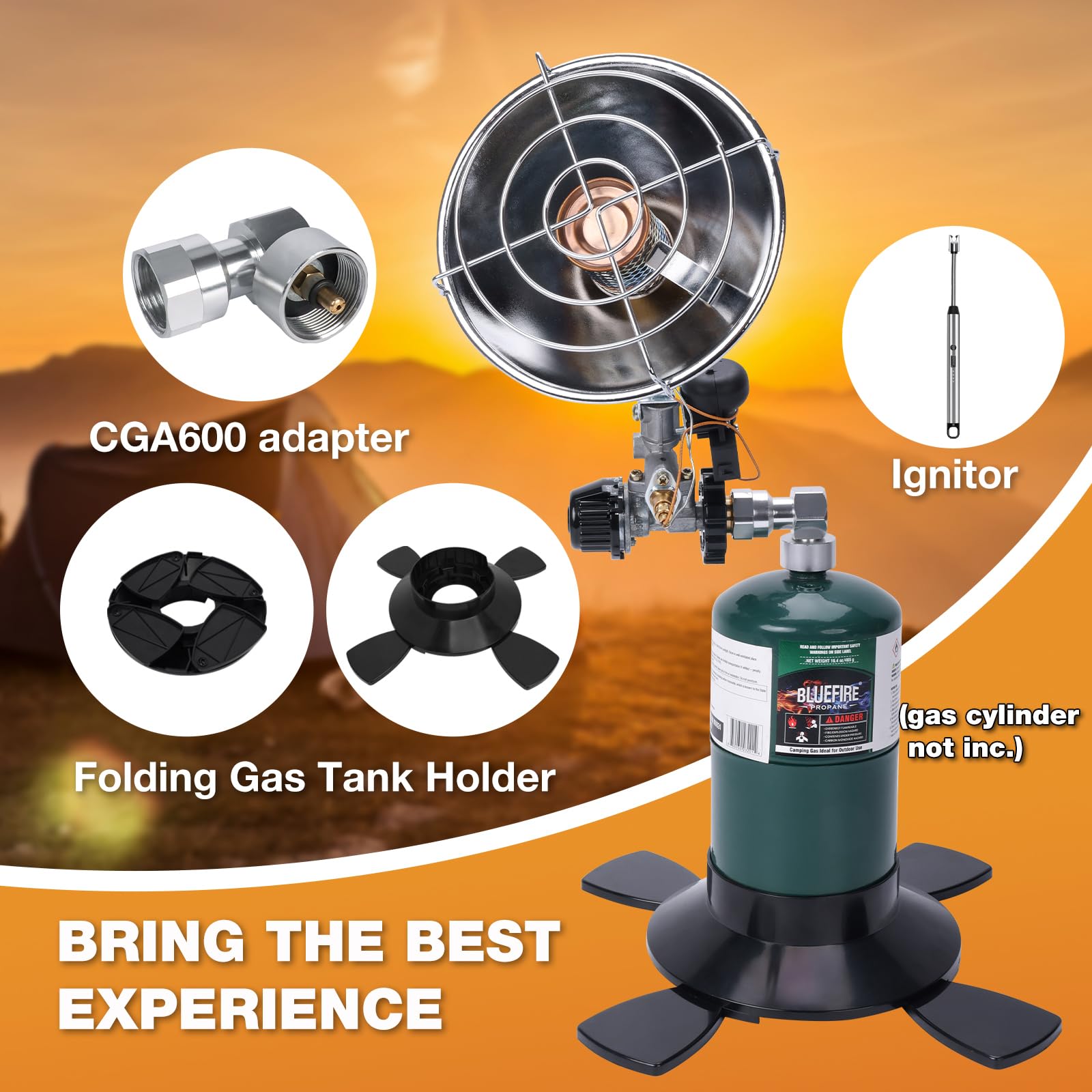 2 in 1 Portable Propane Tent Heater for Camping & Outdoor Activities - Works with 1lb & 20-40lb LP Tanks (Includes POL Adapter) - Golf Cart Heater with Safety Shut-off Valve & Tip-over Switch - Silver - Perfect for Winter Camping, Hunting Trips & Tailgating