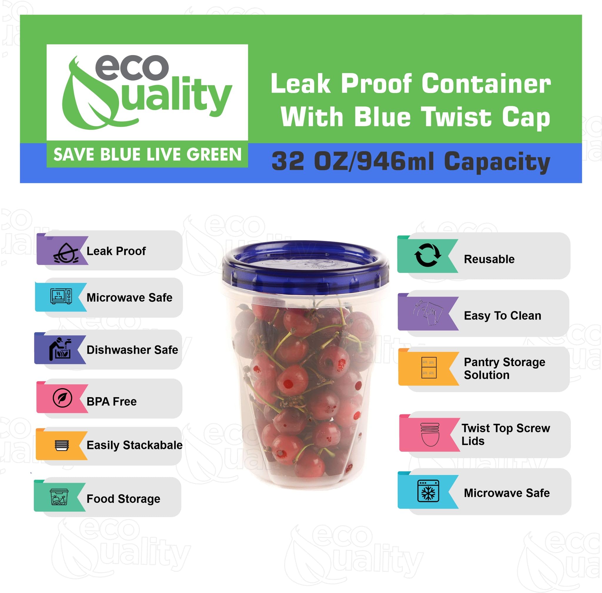 [30 Pack] 32oz Airtight Plastic Food Storage Containers with Twist & Seal Lids - BPA-Free, Leakproof, Reusable Meal Prep Containers for Lunch, Snacks, Leftovers & On-the-Go | Stackable Deli Containers for Kitchen, Office & Picnics