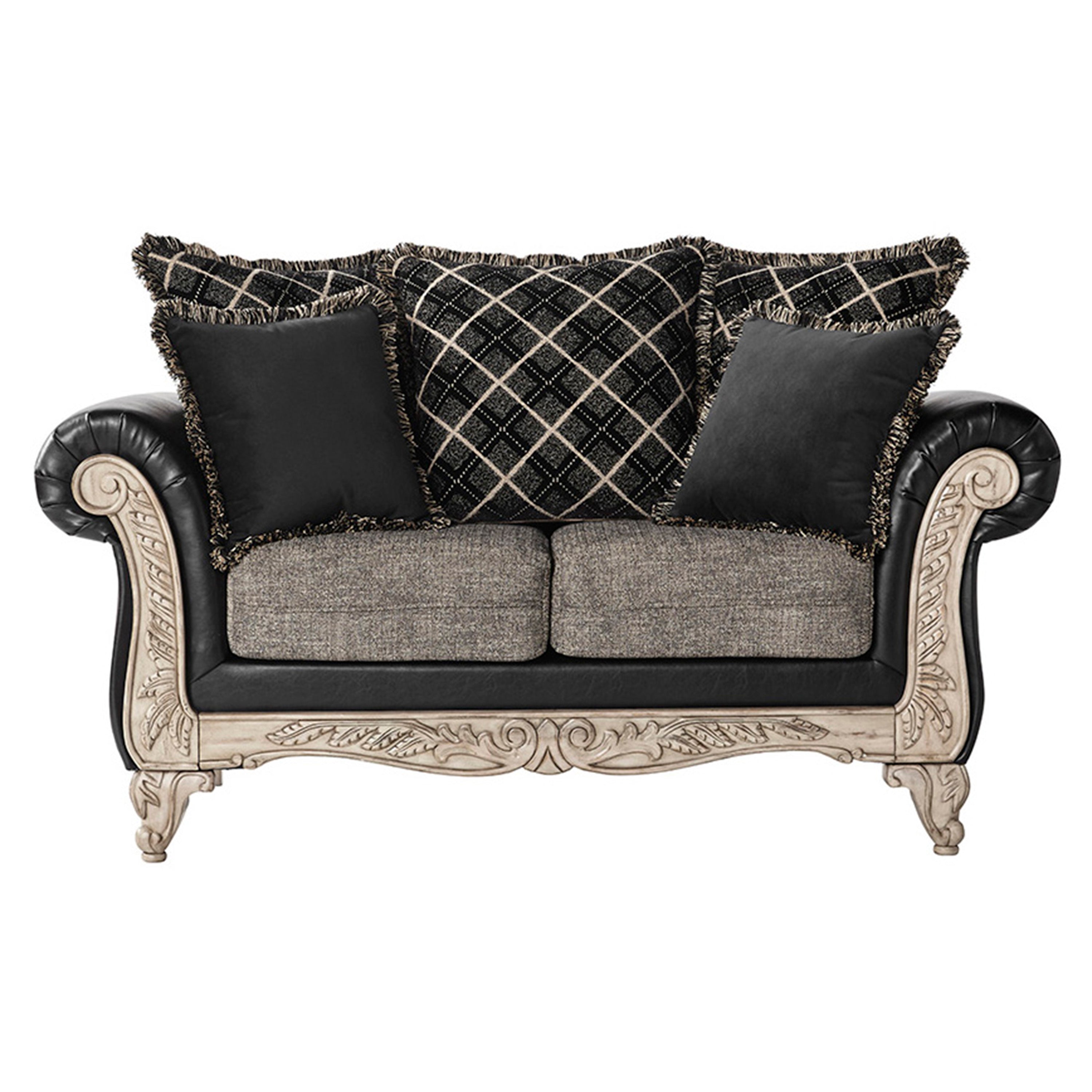 San Marino 2-Tone Fabric & Wooden Frame Loveseat in Ebony - Perfect for Living Rooms, Bedrooms & Small Spaces