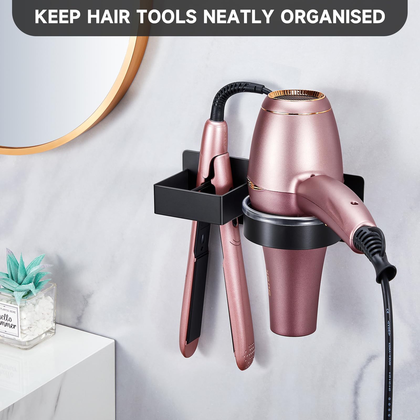 Wall Mounted Hair Dryer Holder - Adhesive Blow Dryer & Hair Straightener Organizer - Stainless Steel Bathroom Storage for Curling Irons & Hair Tools - Perfect for Salon, Home & Travel Use