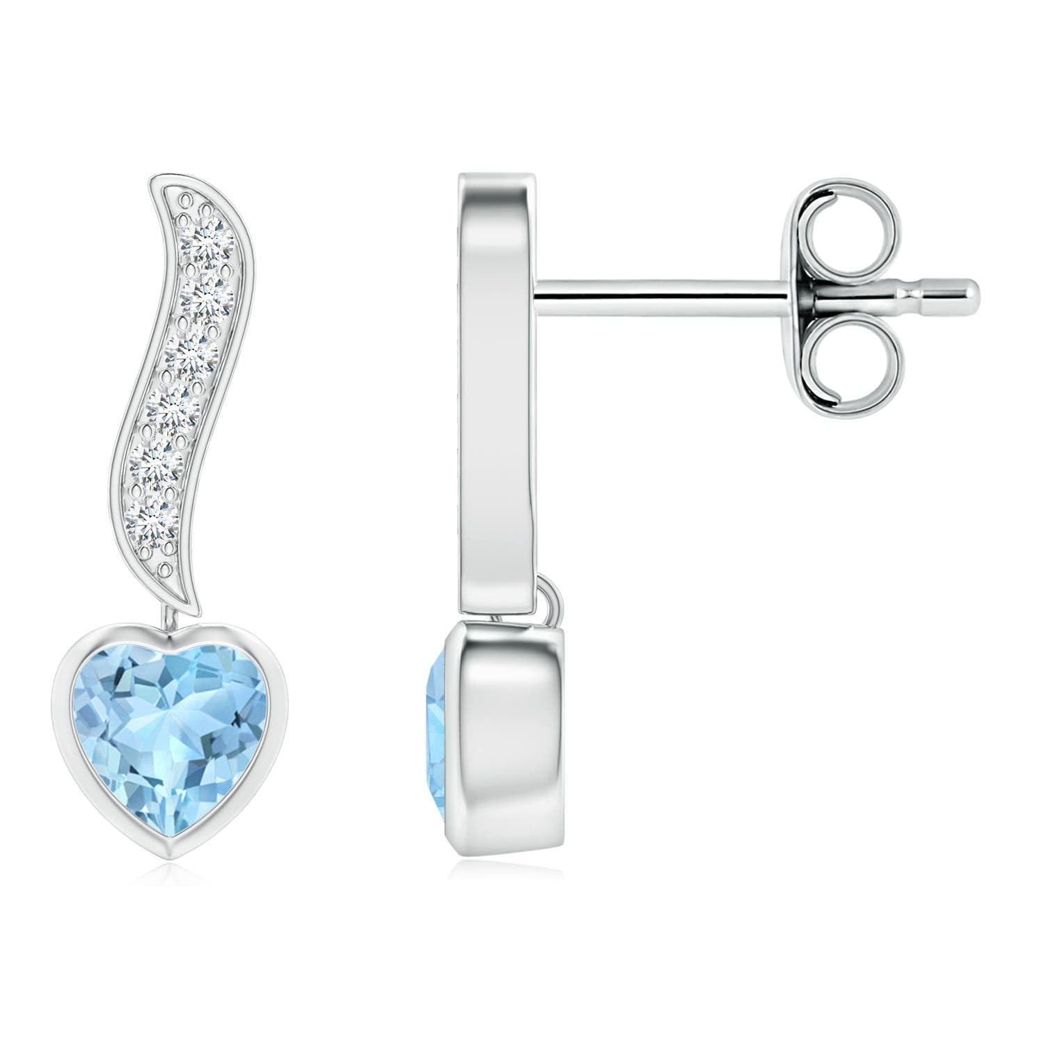 Natural Heart-Shaped Aquamarine & Diamond Swirl Drop Earrings in Sterling Silver/14K Gold/Platinum | March Birthstone Jewelry for Women | Birthday, Engagement, Anniversary & Wedding Gift | Perfect for Romantic Occasions & Special Celebrations