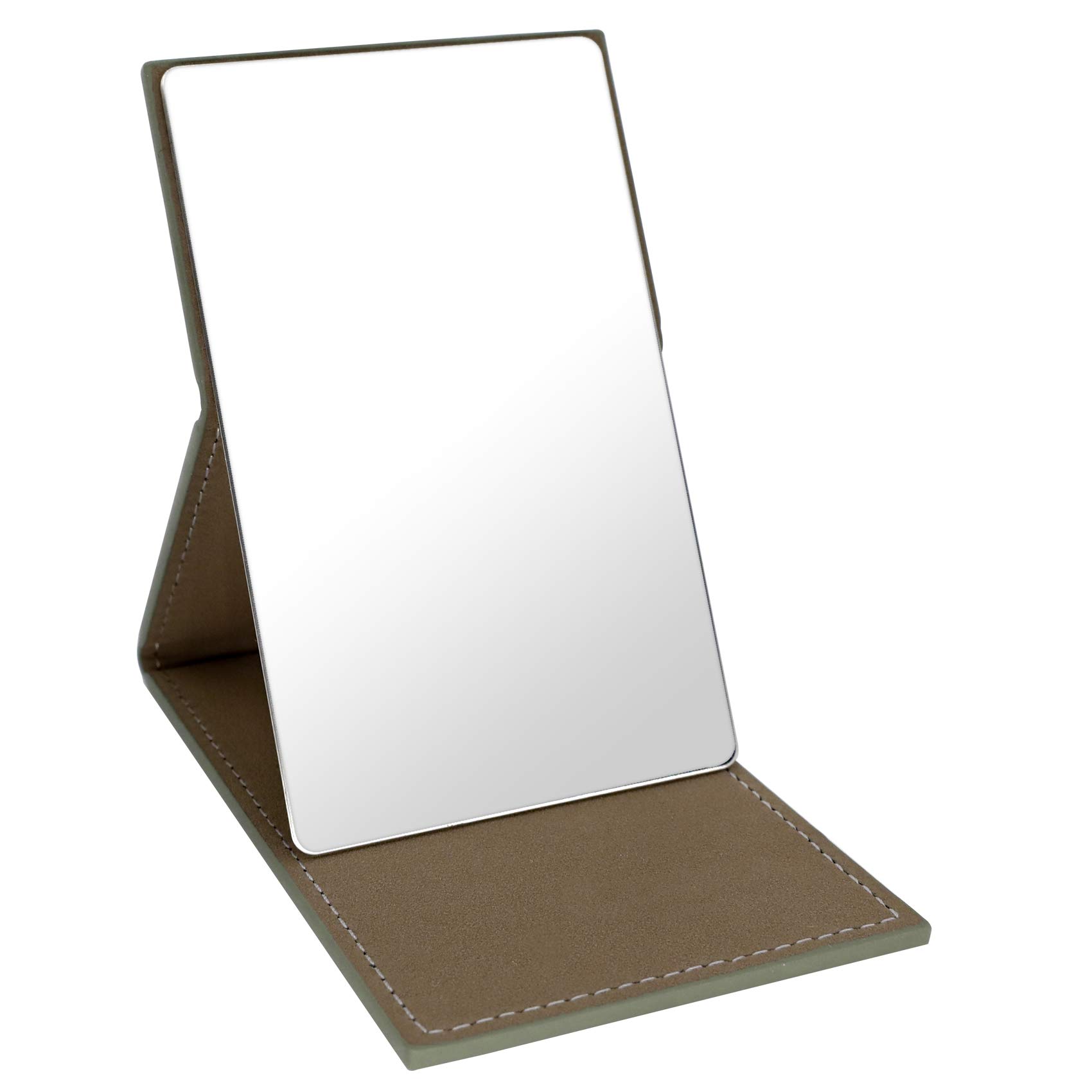 HOHIYO Compact Travel Mirror - Shatterproof Stainless Steel Folding Mirror with PU Leather Case for Makeup, Portable & Durable - Perfect for Travel, Camping, Home & Office Use (Grey)