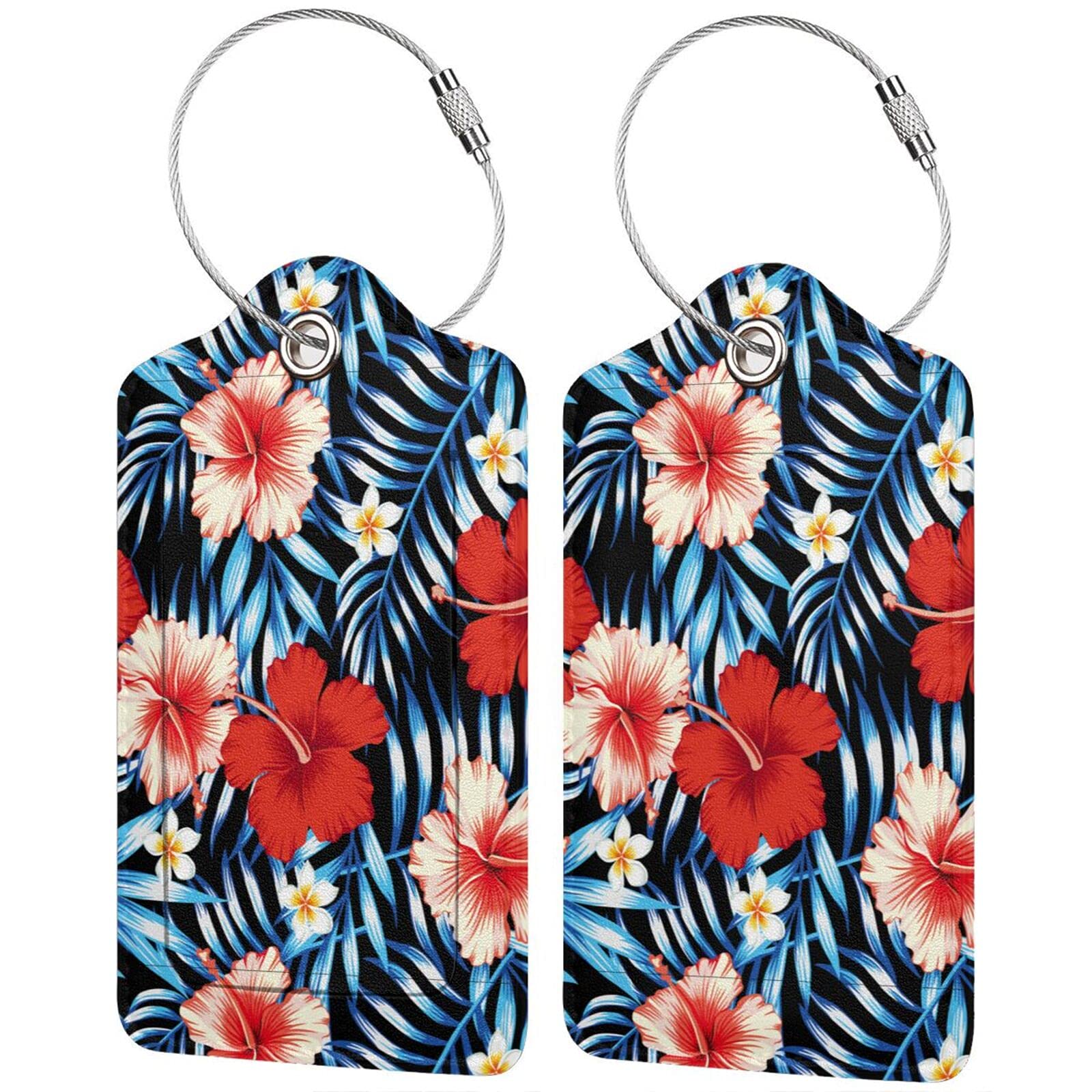 2 Pack Tropical Hawaii Luggage Tags with Privacy Cover, Stainless Steel Loop & Address Card for Suitcases & Travel Bags - Perfect for Vacation, Cruise & Air Travel