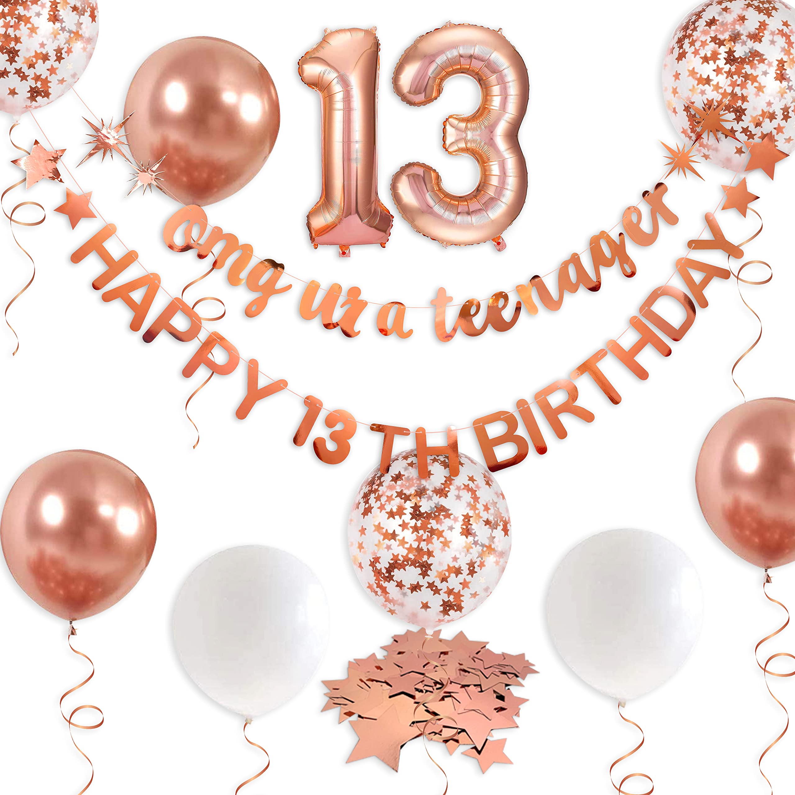 Rose Gold 13th Birthday Banner & Garland Set - Happy 13th Birthday Foil Balloon Decorations for Teen Girls | Perfect for Teenager Birthday Party Decor, Sweet 16 Party Supplies & Milestone Celebrations