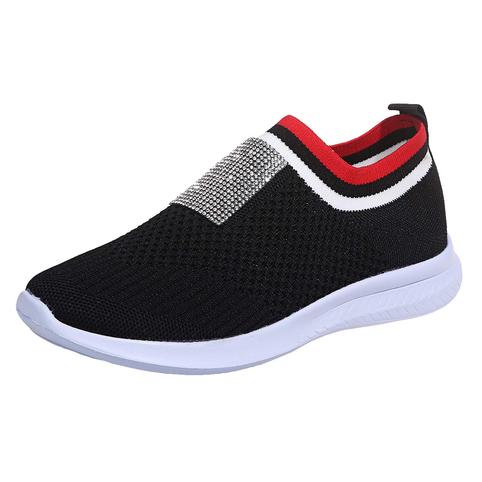 Breathable Mesh Slip-On Sneakers for Women - Crystal Embellished Casual Leather Shoes | Perfect for Walking, Work & Everyday Comfort