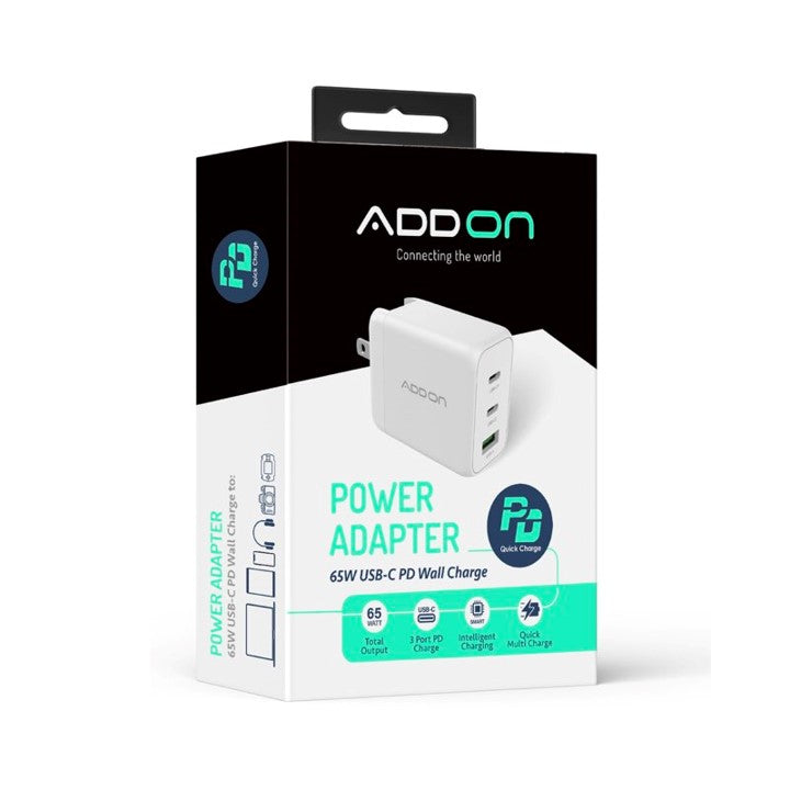 65W GaN Wall Adapter with 3 Ports - Fast Charging for iPhone, Samsung, iPad & More - Perfect for Home, Office & Travel