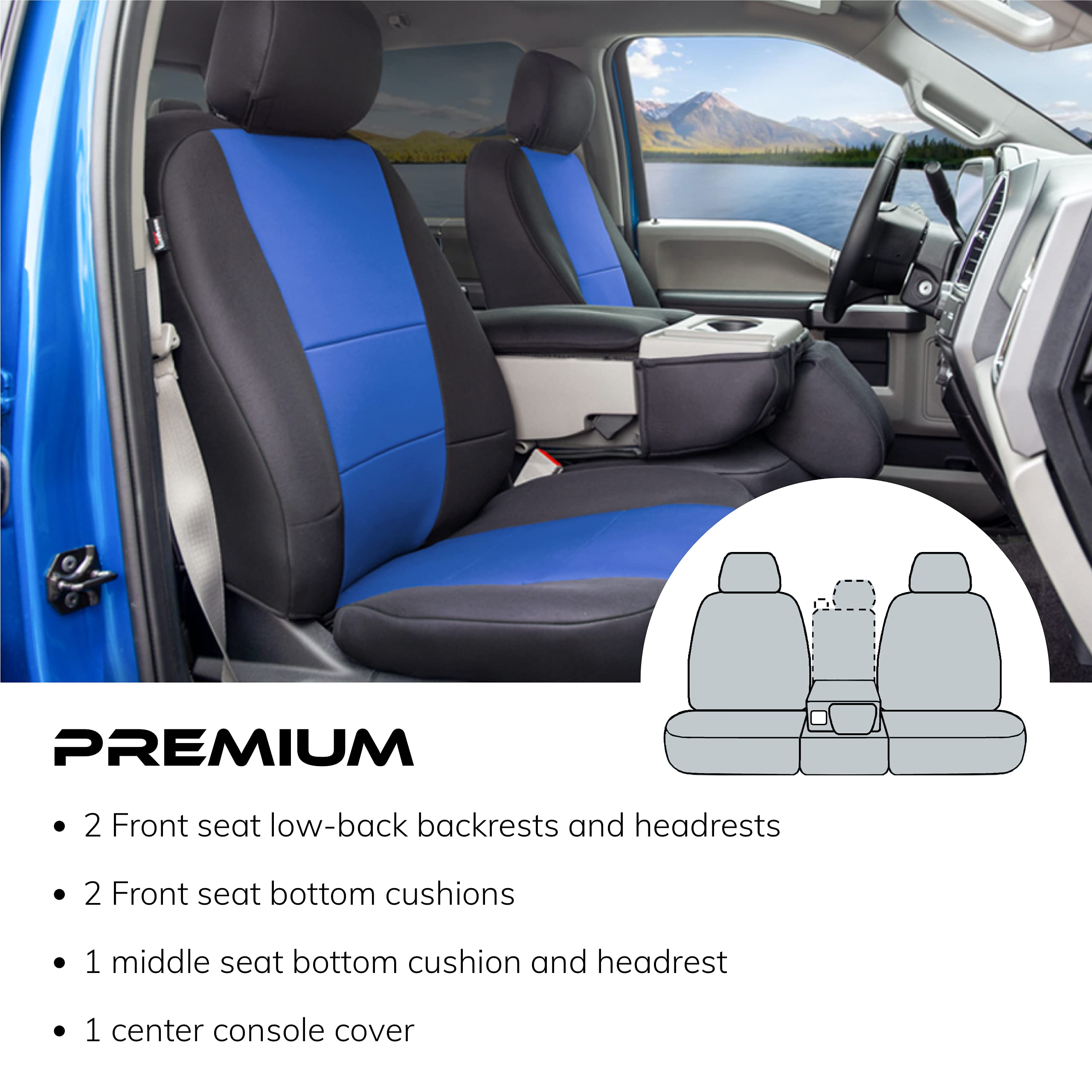 Premium Neoprene Seat Covers for Ford F-150 2015-2020 - Water Resistant, Custom Fit Black & Blue Bucket Seat Protectors - Perfect for Off-Roading, Work Trucks & Daily Commutes