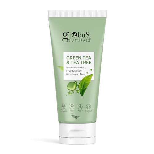 Globus Naturals Green Tea & Tea Tree Radiance Face Wash with Himalayan Rose - Ayurvedic, Paraben-Free, Gentle Cleanser for Normal to Oily Skin (75g) | Daily Deep Cleansing & Acne Control for Clear, Glowing Skin